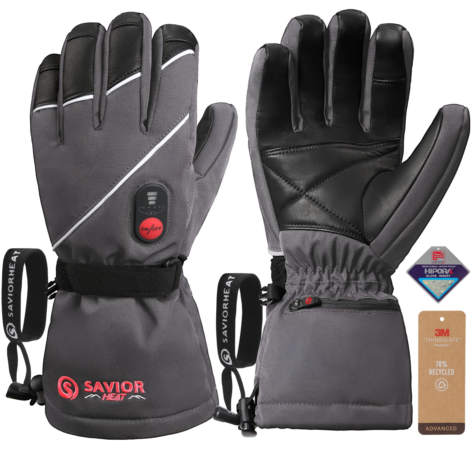 SAVIOR HEAT Heated Gloves for Men Women, Rechargeable Electric Heated Leather Skiing and Snowboarding Gloves