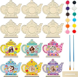 Haooryx Wooden Picture Photo Frame - 12 Pcs Mother's Day Color Your Own DIY Tea Pot Mom Uncolored Wooden Display Pictures Photo Frames Collage Set Wall Hanging Wall Tabletop Mounting Tabletop Display