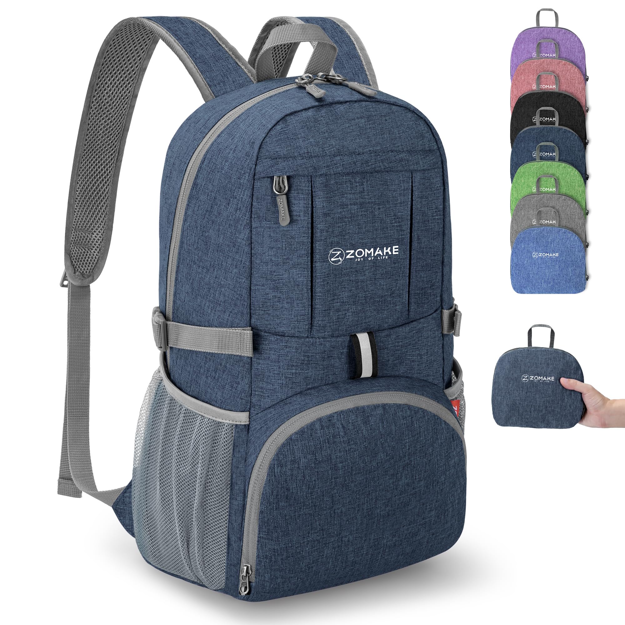 ZOMAKE Ultra Lightweight Packable Backpack 25L,Small Foldable Backpacks Hiking Water Resistant Collapsible Daypack for Women Men(Navy Blue-B3)