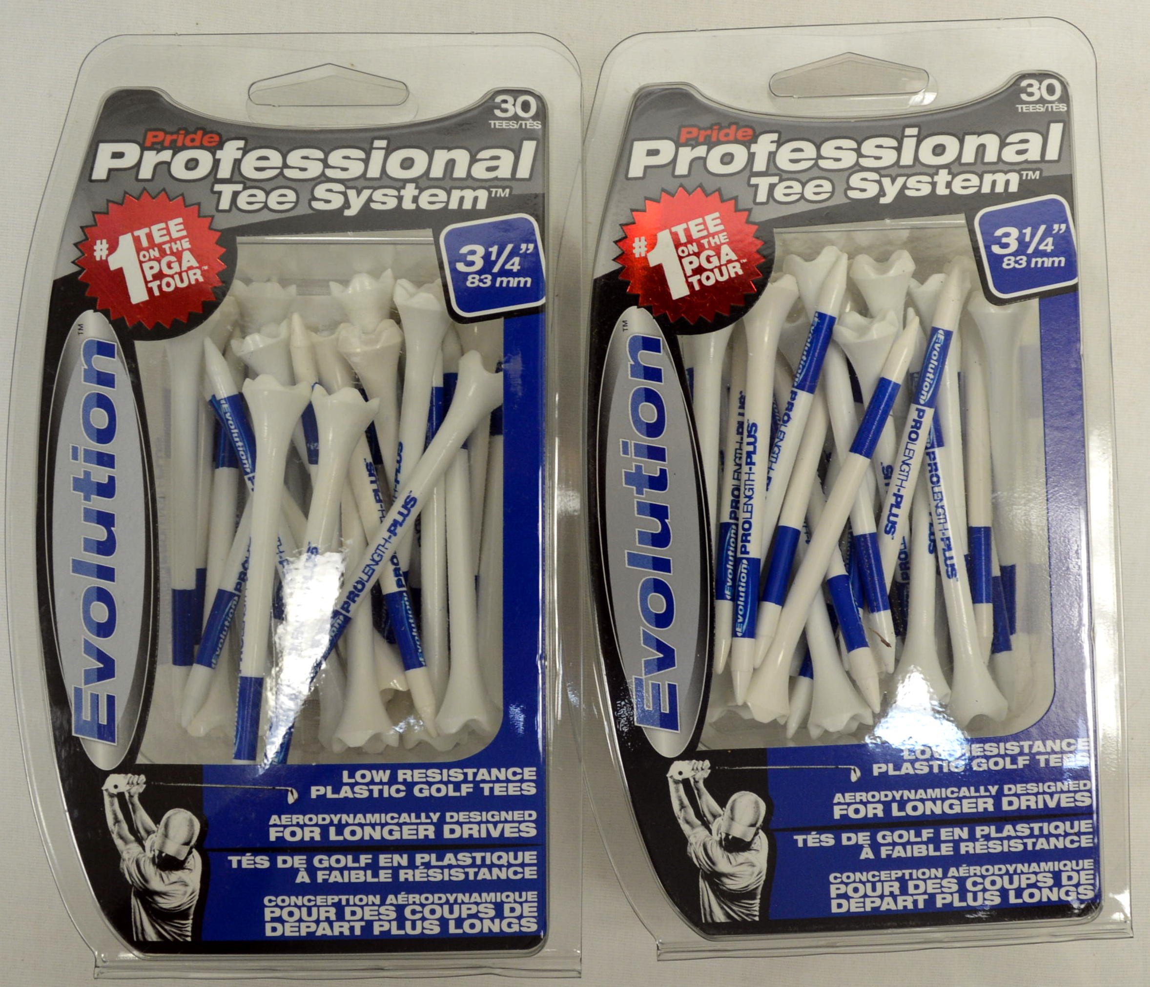 PrideSports Pride Professional Tee System,Evolution Plastic 30 Golf Tees, 3 1/4" (2-Pack)