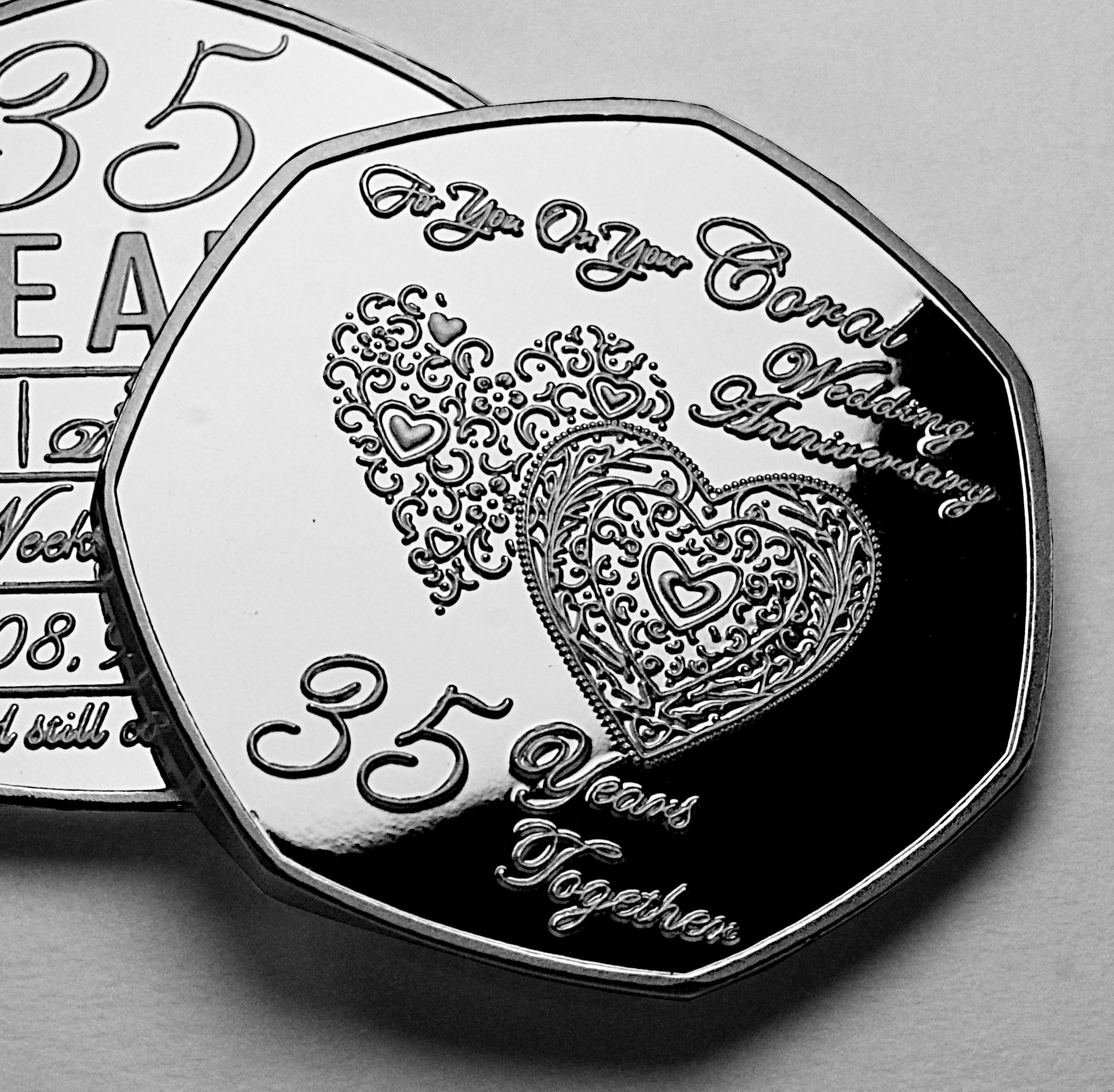The Commemorative Coin Company Silver On Your 35Th Coral Wedding Anniversary Commemorative. 35 Years Together Husband/Wife/Couple Gift/Present/Token/Love
