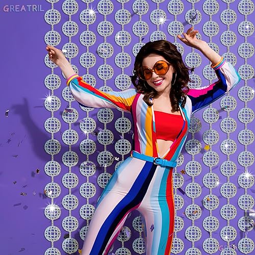 Miniatura 2 de GREATRIL - Fondo de fiesta con forma de bola de discoteca, cortina de flecos con superficie brillante para decoraciones de cumpleaños, fiestas
