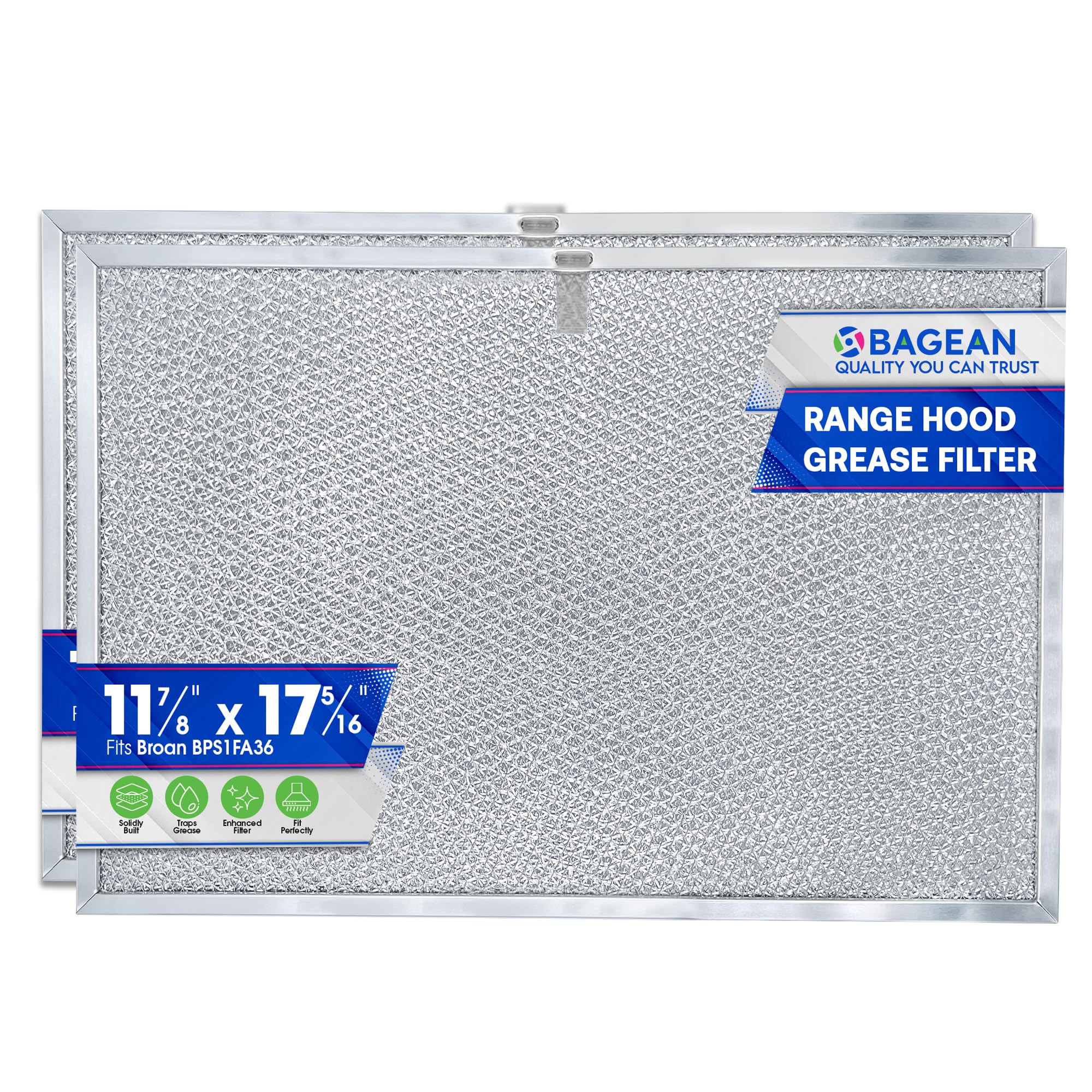 Photo 1 of Bagean Stove Hood Vent Filter 11.81"x17.32" BPS1FA36 Compatible with Broan Range Hood Filter Replacement - Fit's Allure Range Overhead Aluminum Screen - Blocks Grease & Filters Over Oven Air (2-Pack)