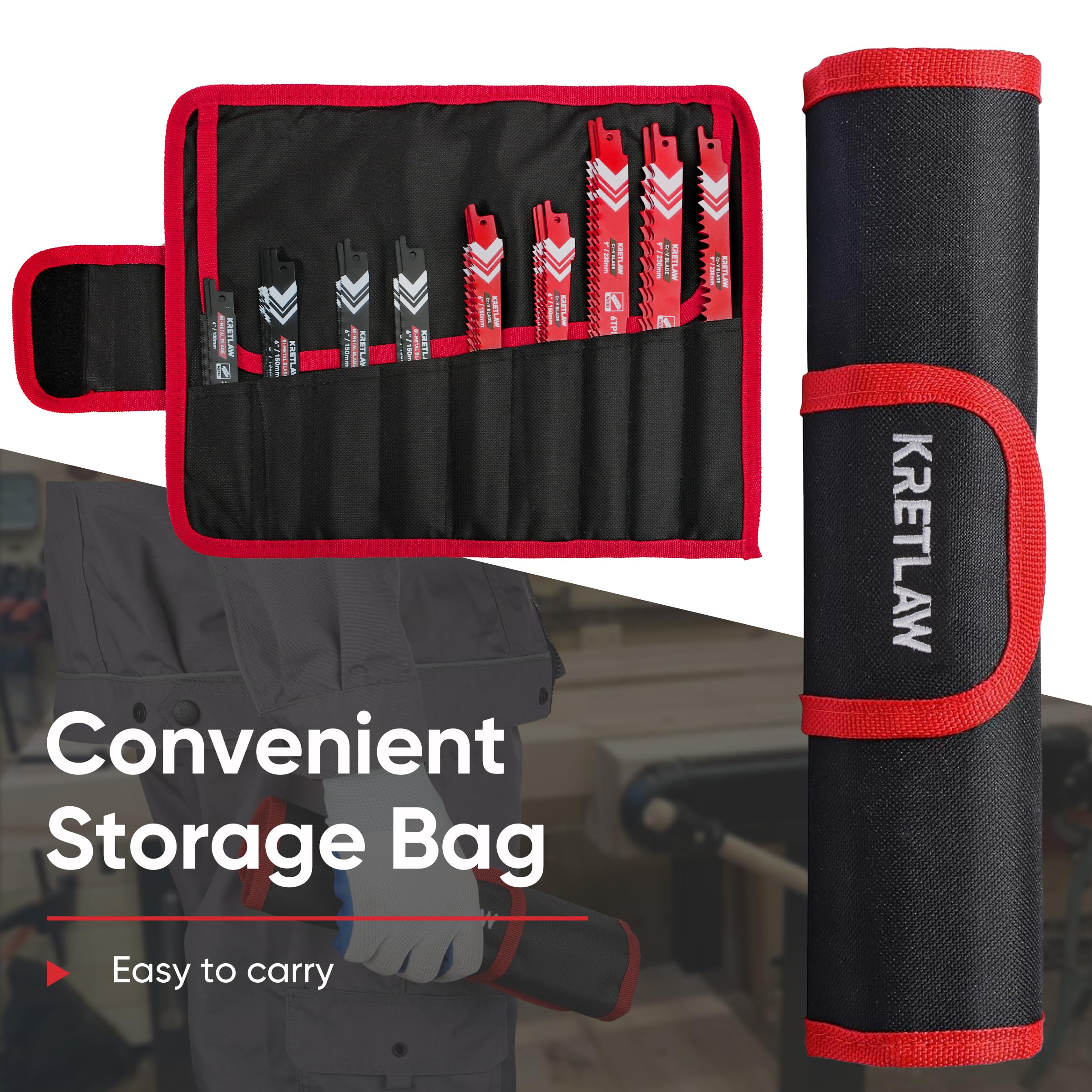 KRETLAW Lames de scie sabre 36 pièces, ensemble de lames de rechange en HCS et bimétal pour bois, métal et plastique avec sac à main