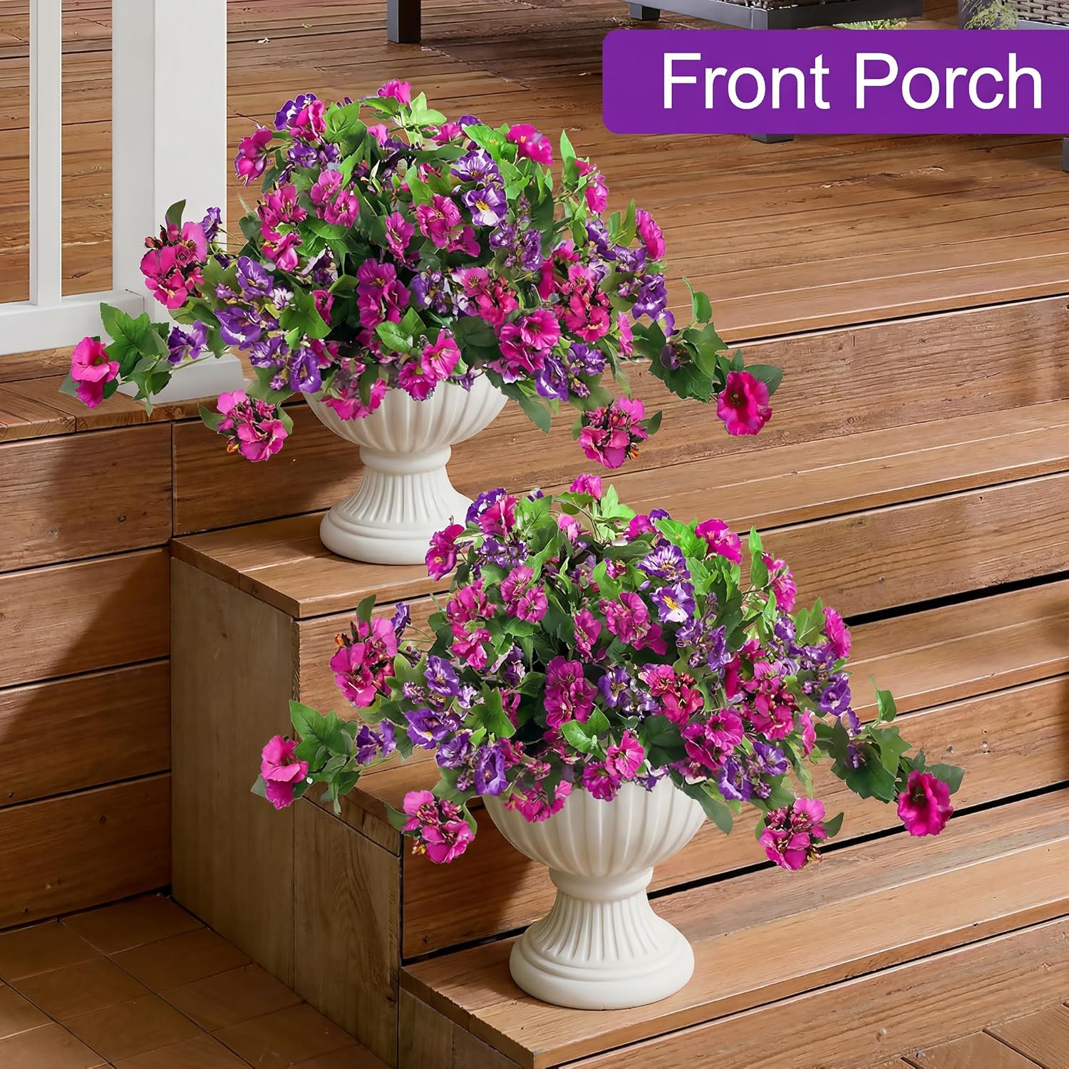 Kingsboomy Artificial Flowers for Outdoors 2pcs UV Resistant Plastic Leaves, Faux Flowers for Outdoor Planters, Silk Flowers for Outside Garden Porch Window Patio Home Decor (Purple Fuchsia Hibiscus)