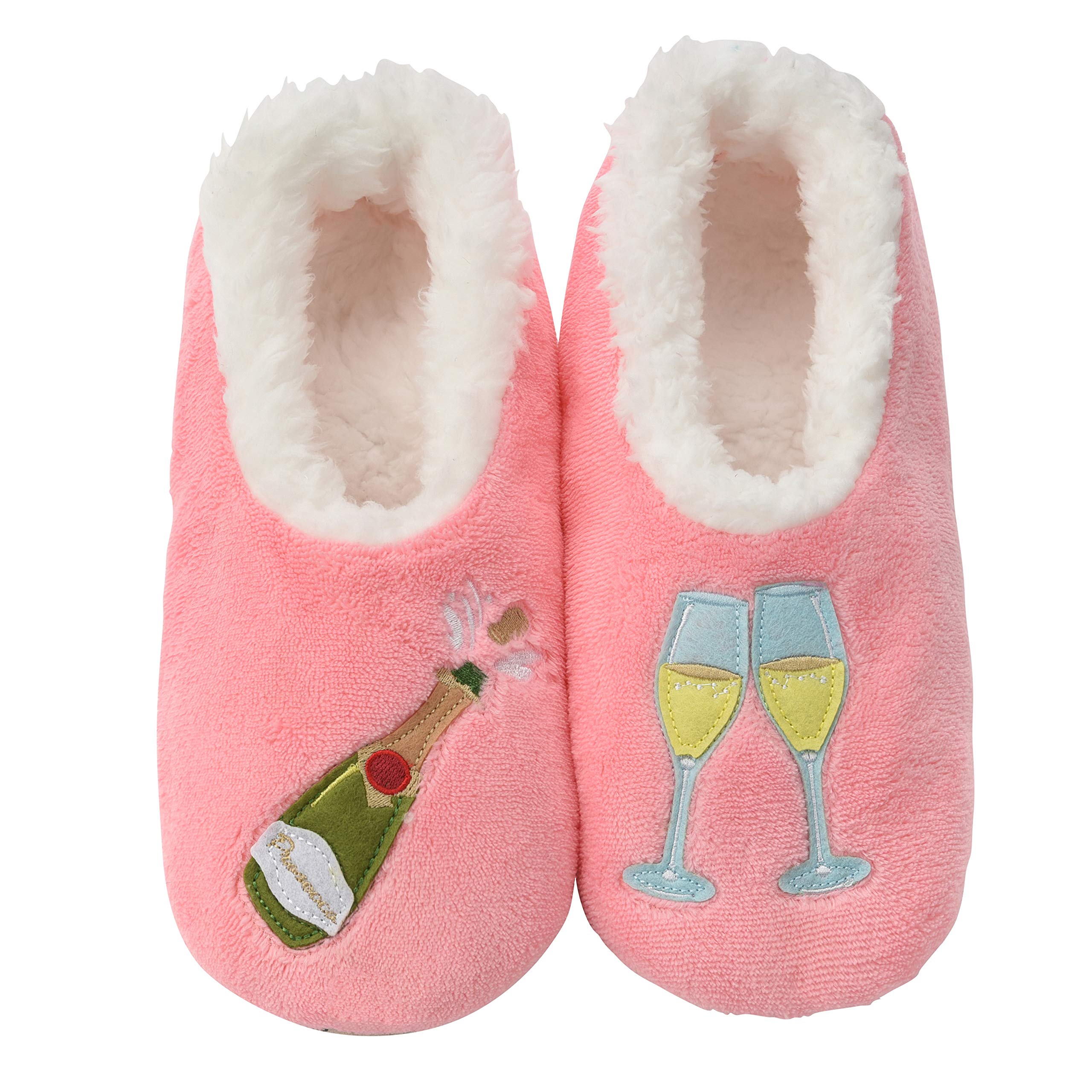 Snoozies Pairable Slipper Socks – House Slippers for Women, Fuzzy Slipper Socks with Unique Designs, Non Slip Socks - Prosecco Pink - Small
