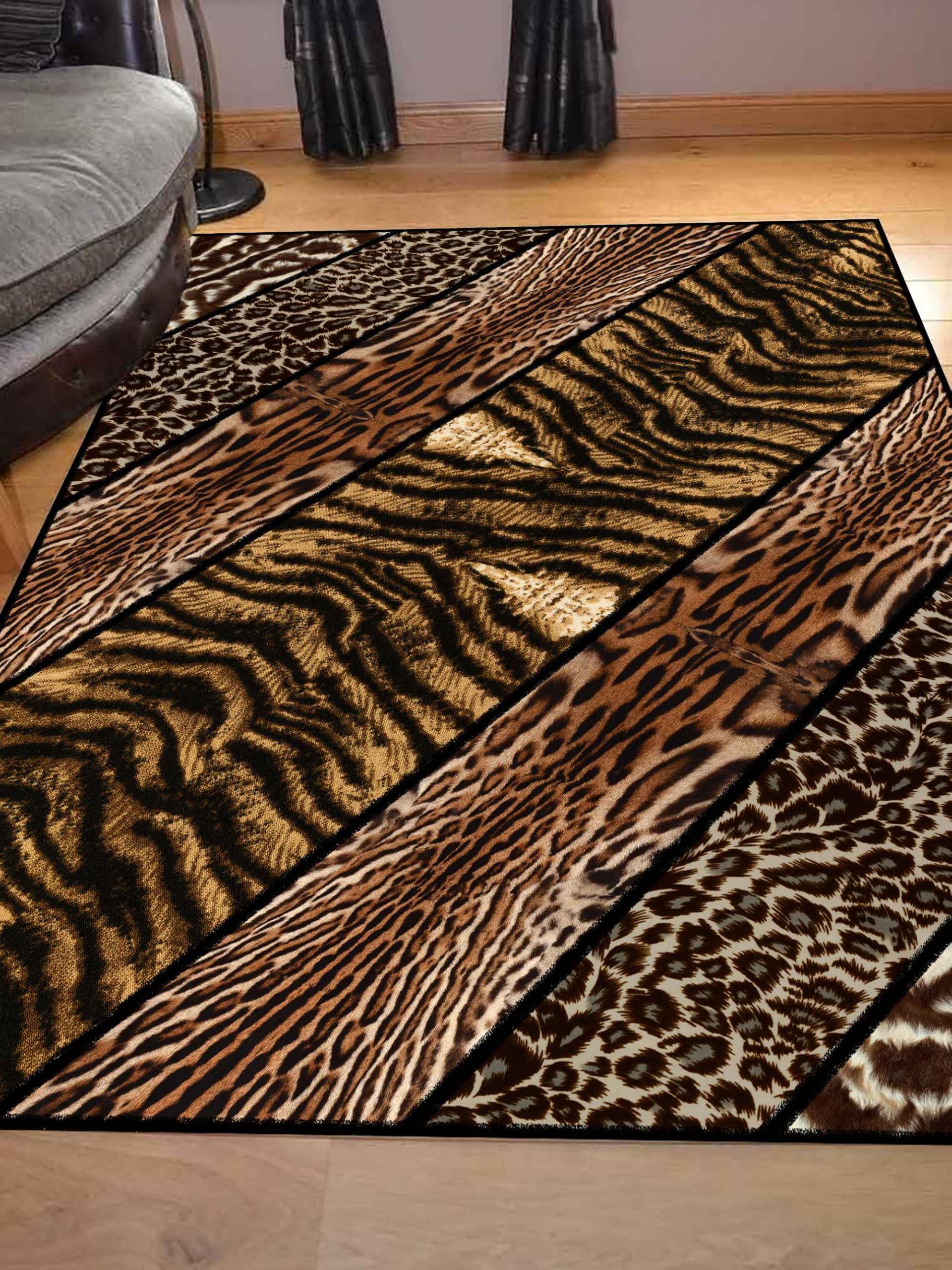 Tigermuster Teppich, 160x230cm, Wildtierdesign, Gepard, Tiger, Kuhfellstruktur, Moderner Großer Wohnzimmerteppich, Waschbare, rutschfeste Bodenmatte für Schlafzimmer