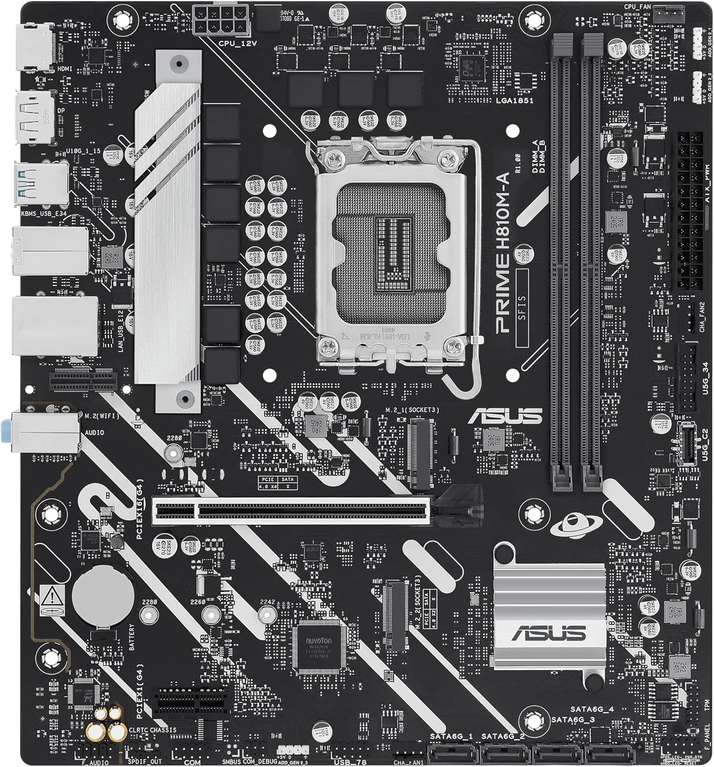 Prime H810MASUS Prime H810M-A-CSM Intel H810 LGA 1851 mATX Motherboard, 6+1+1+1 Discrete MOS, DDR5, PCIe 4.0, 2xM.2 Slots, Intel 1Gb Ethernet, DisplayPort, HDMI, USB 10Gbps,USB 5Gbps Type-C-A CSM