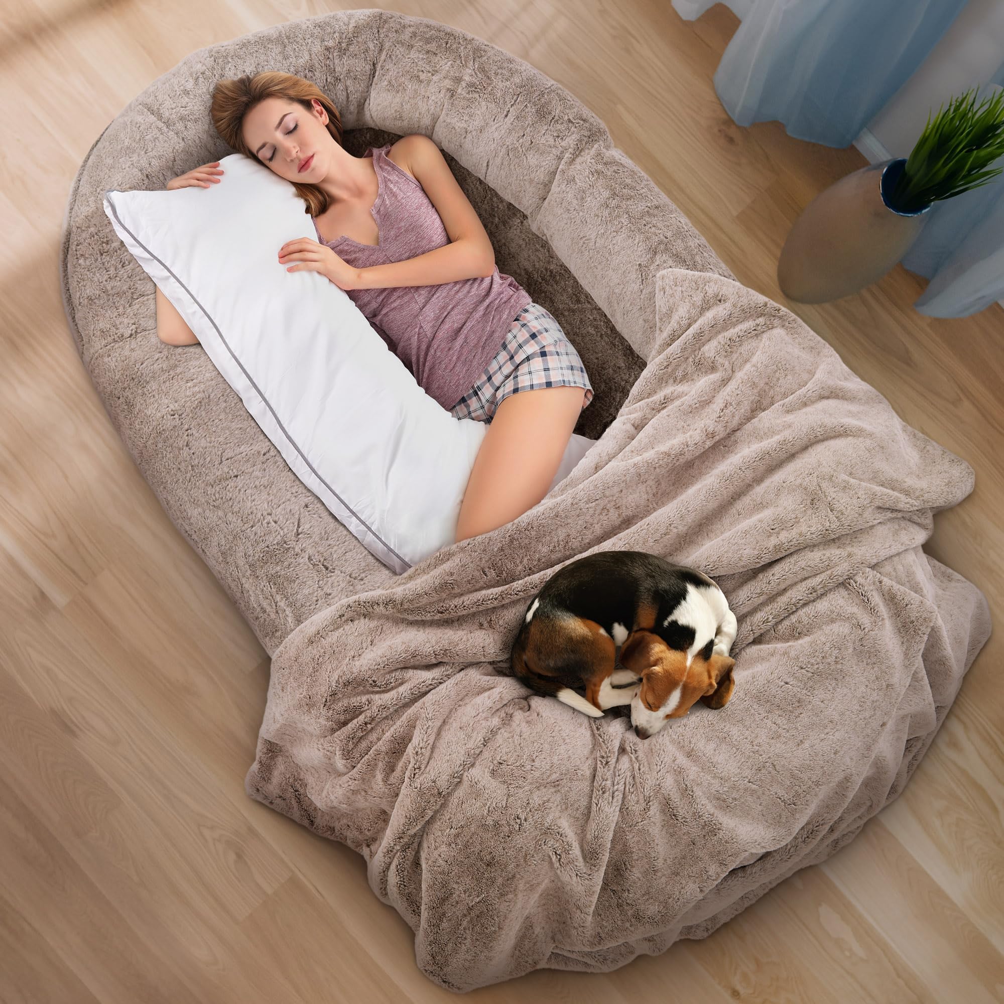 PackofCuddles Human Dog Bed for Adults with Fluffy Blanket