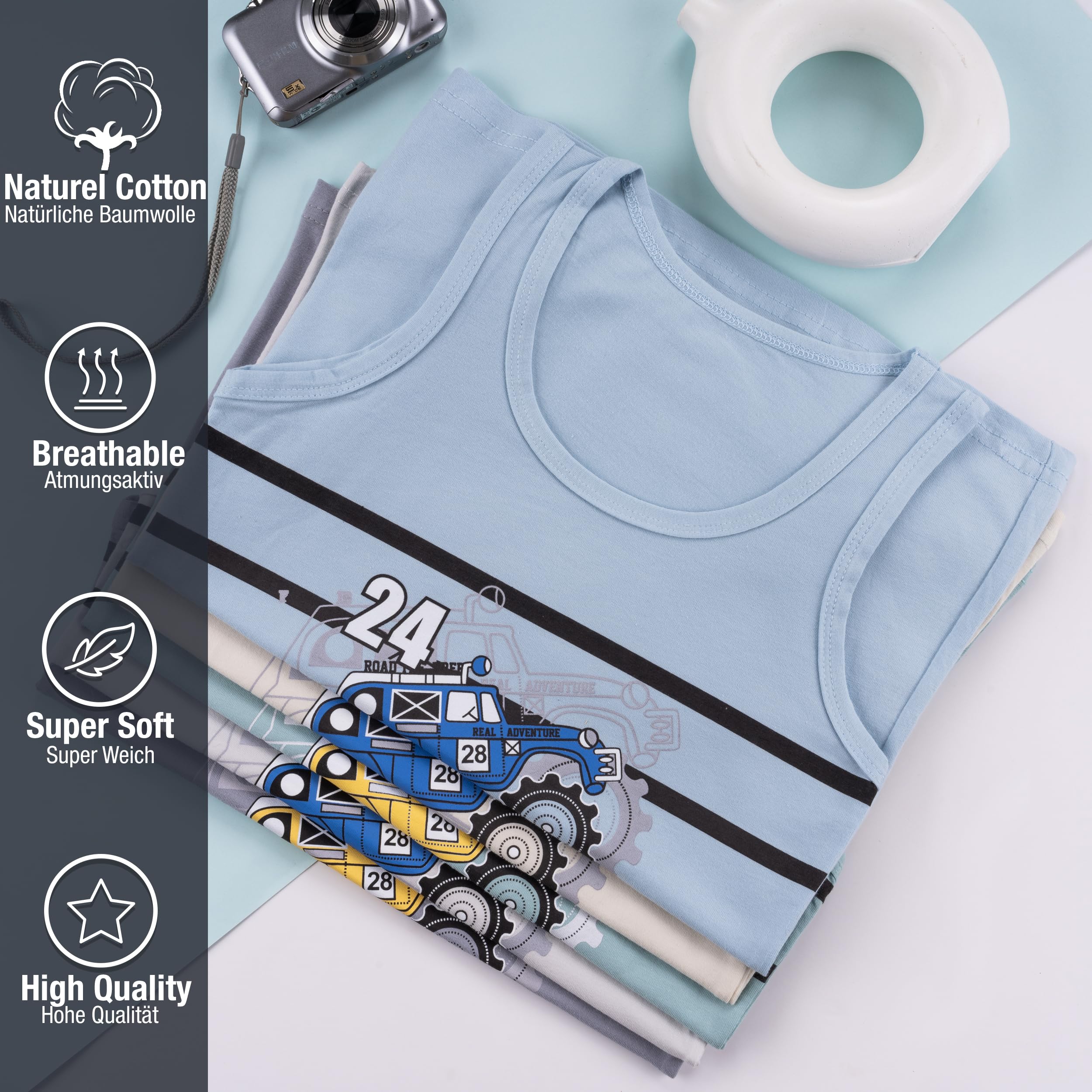 LOREZA ® 5 Débardeur Maillot de Corps sous-vêtements pour garçons en Coton