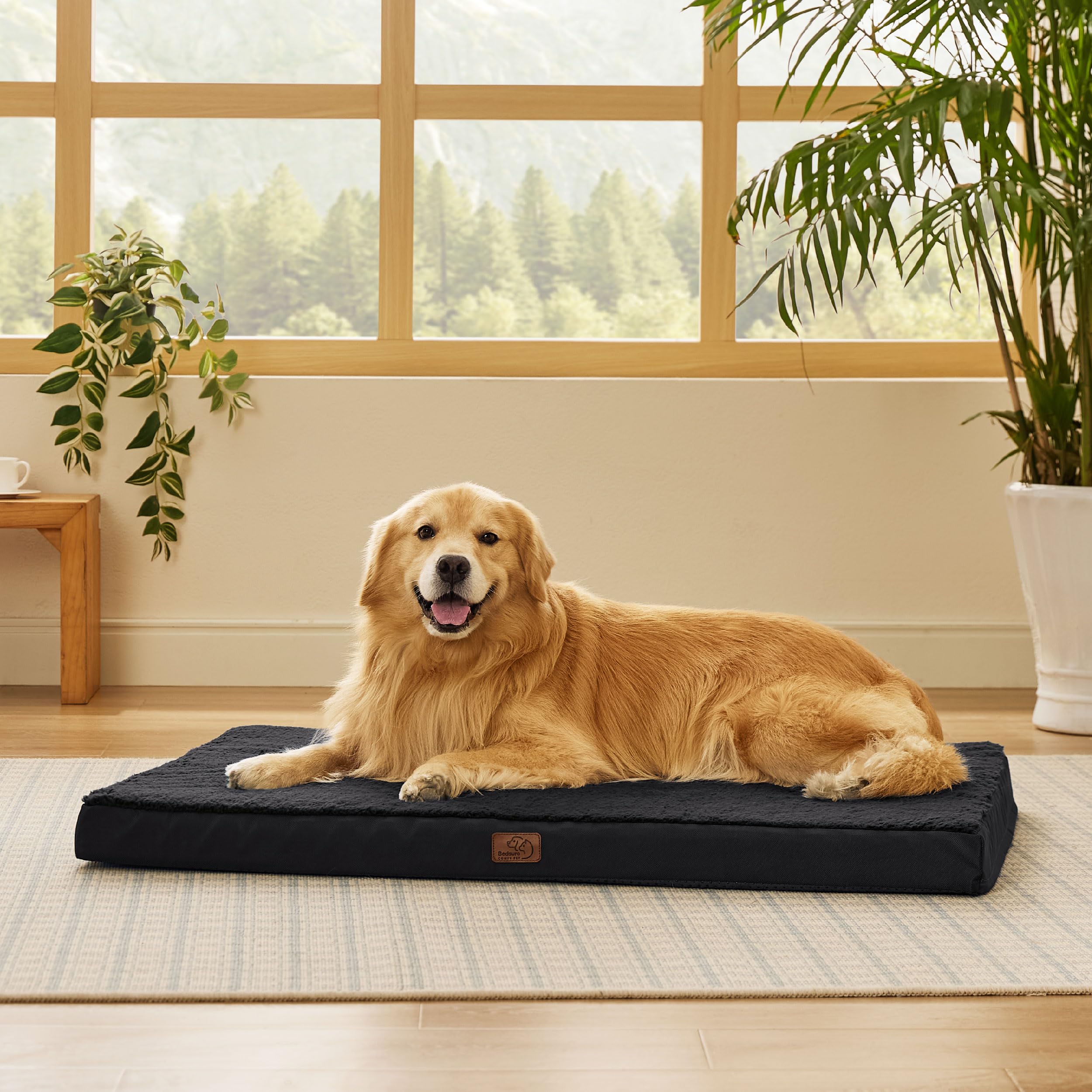 Bedsure Cuscino per Cane Gande - Materassino per Cani Taglia Grande Interno Cuscino Cane Sfoderabile Lavabile 112x81x7.6 cm, Nero