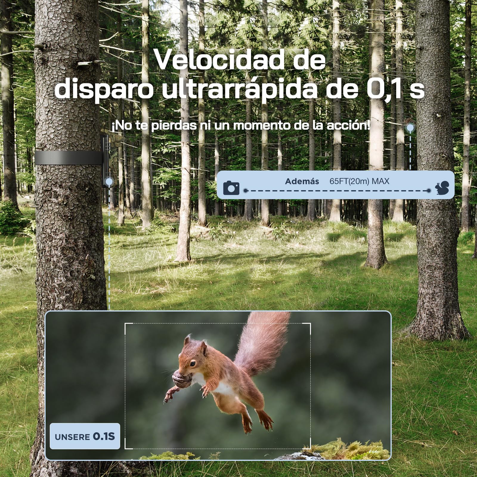 WOLFANG Cámara de Caza, 4K 68MP Solar Wi-Fi Bluetooth Cámara Caza con Visión Nocturna, Envío al Móvil App, Detección 120°, Disparo de 0.1 s, Batería de 5200 mAh, IP66, para Monitoreo de Vida