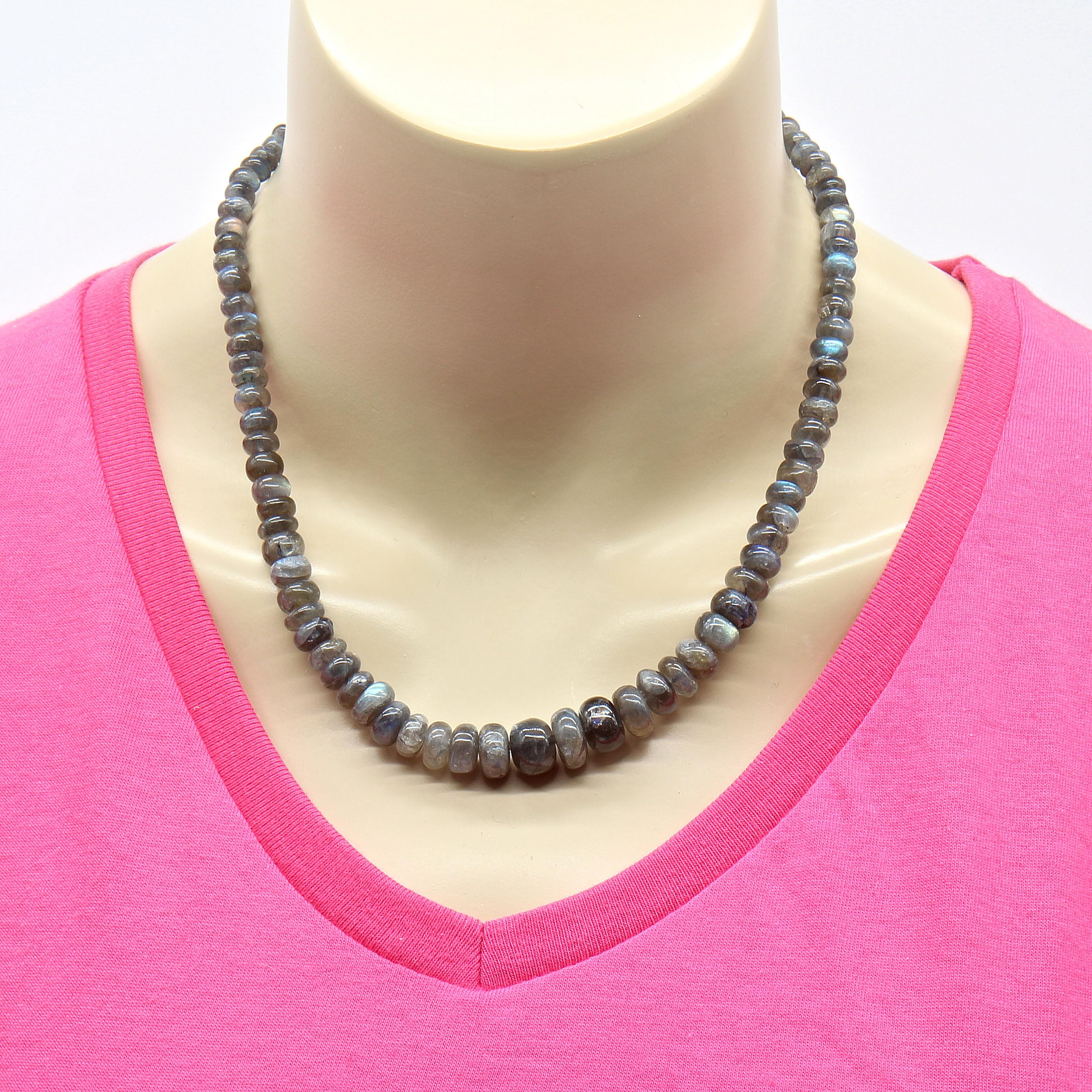 Labradorit Kette rhodiniert Collier mit 925 Silberverschluss
