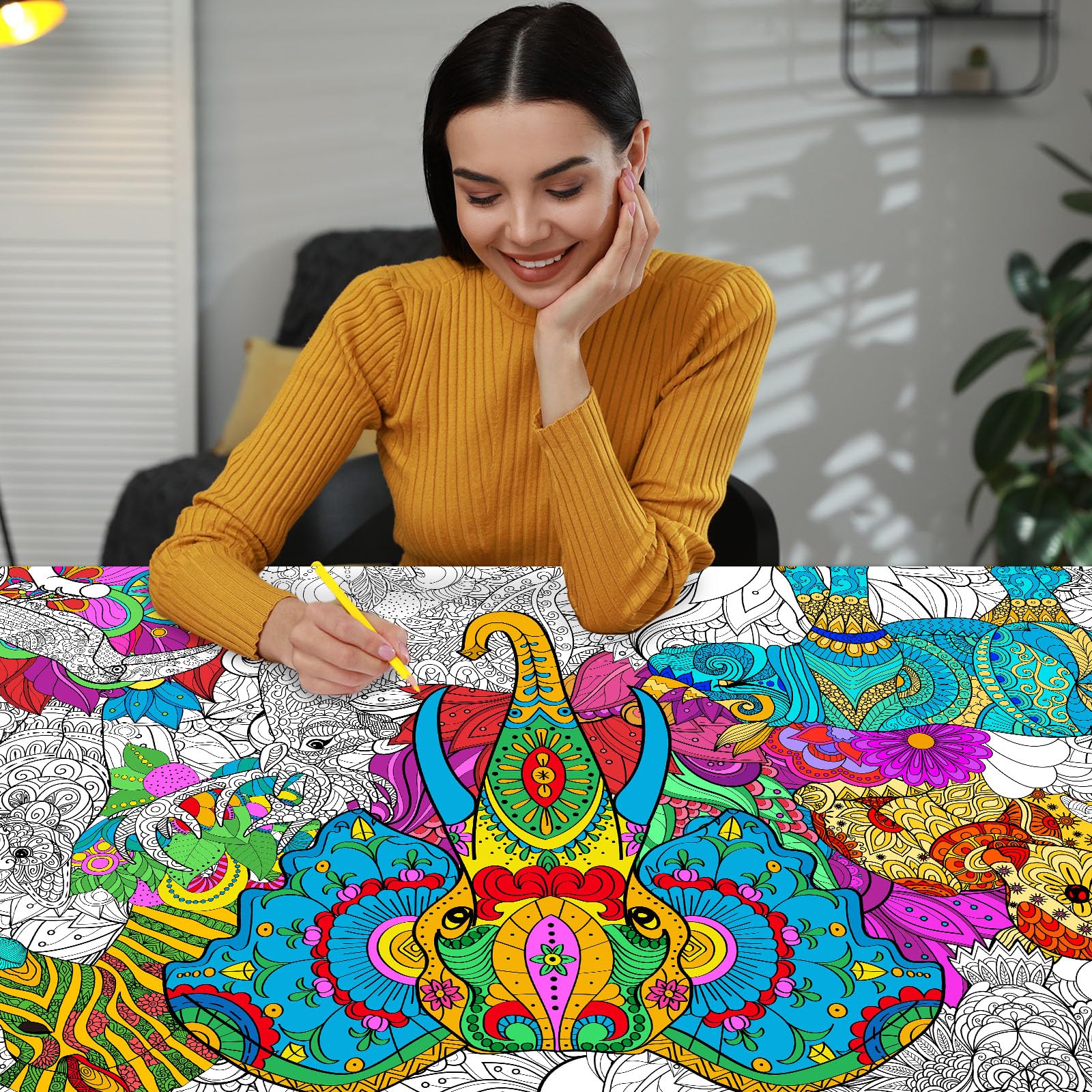 BZaber Poster Géant De Coloriage Mandala D'automne Géant à Faire Soi-même - Bannière Vierge - Décoration Murale Géante - Pour Enfants - Automne - Action De Grâce - Activités Scolaires