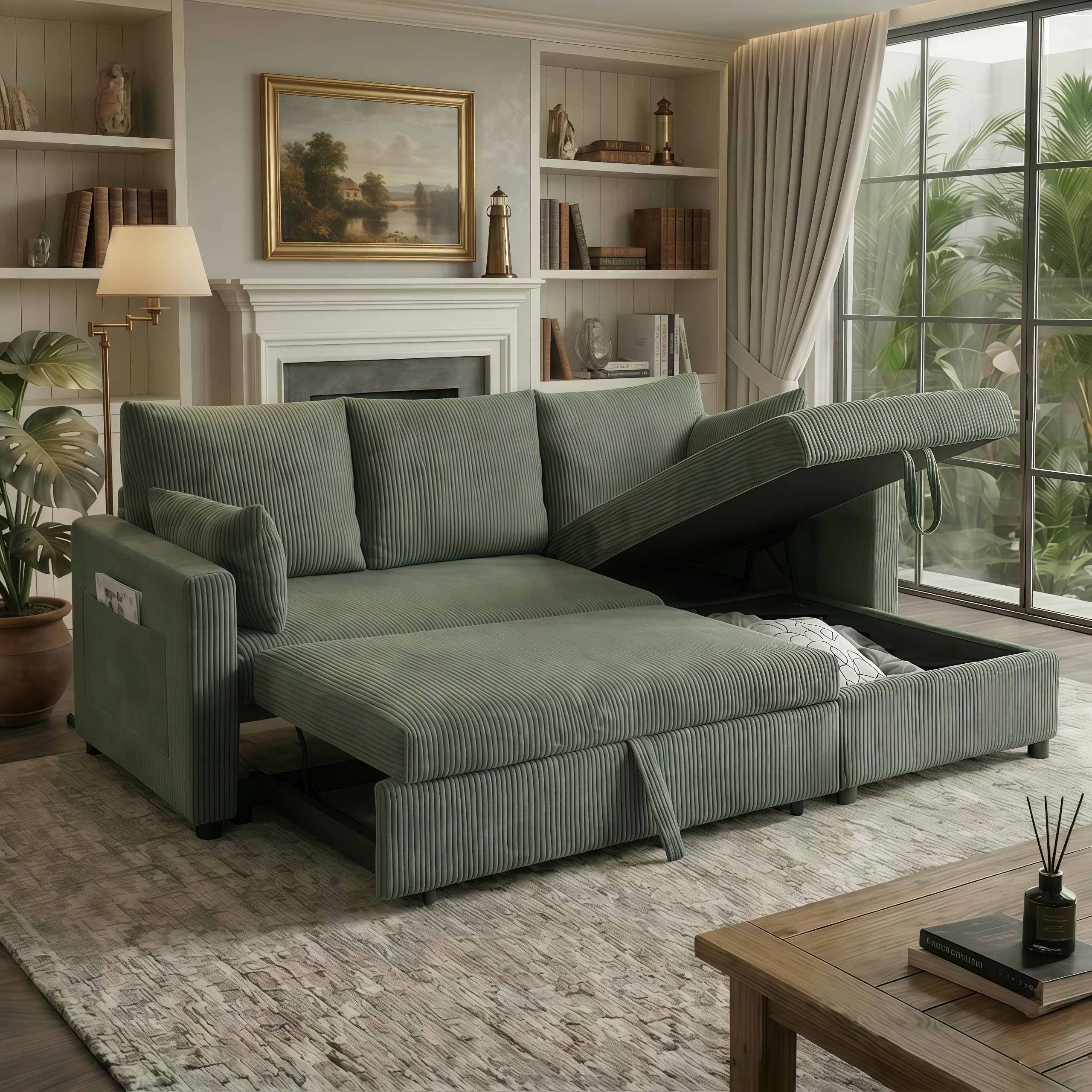 Photo 1 of ***PARTIAL SET, MISSING HARDWARE***
Trygoal Sectional Sleeper Sofa with Pull Out Bed, L Shape Convertible Sofa Bed Couch with Storage Chaise, 3 in 1 Pull Out Sofa Bed with 3 Seats for Living Room,Apartment, Green, 85Inch