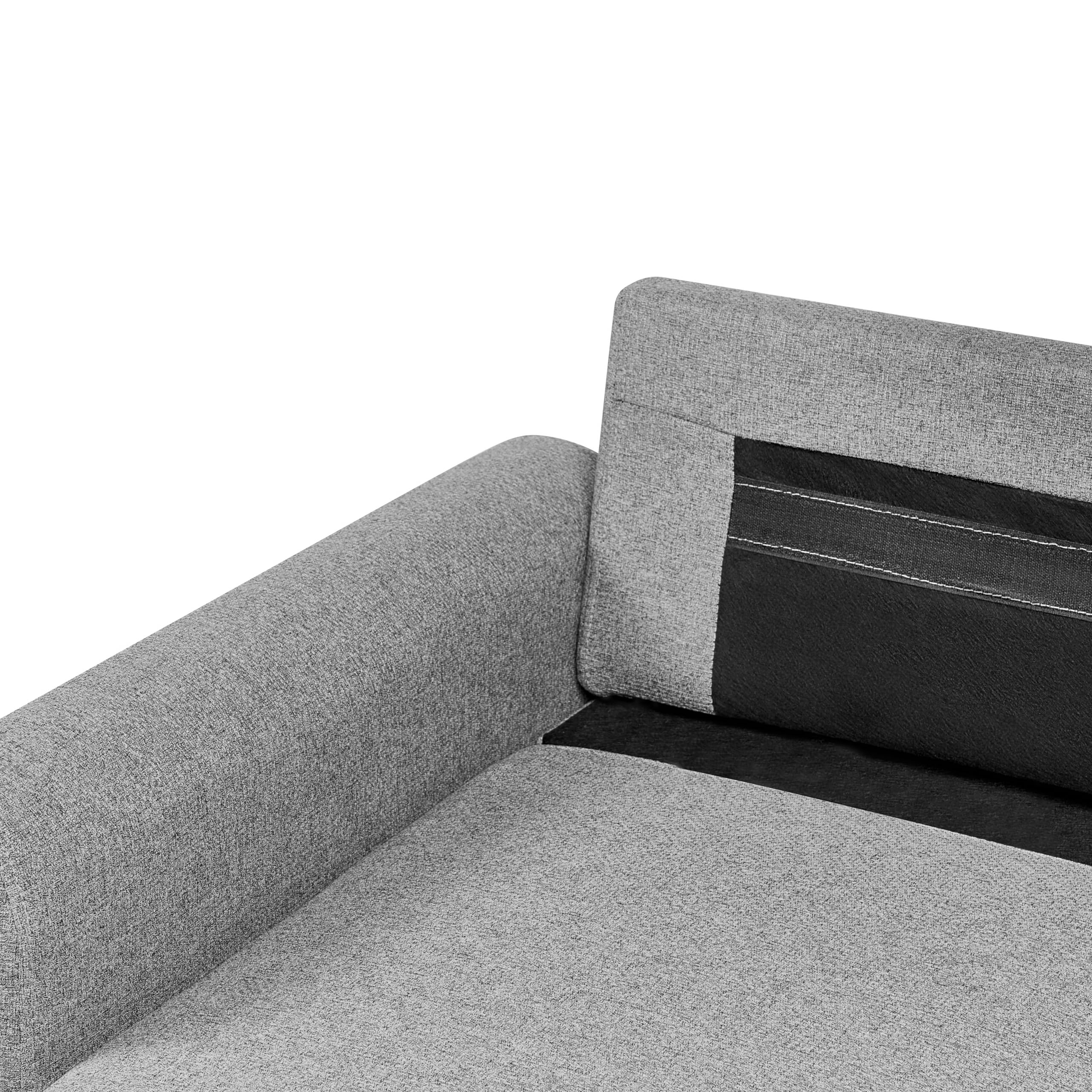 Nowoczesna sofa narażona rozkładana przechowywanie narożnik tapicerowany prawostronny oparcie z dodatkowymi poduszkami szara Nassjo