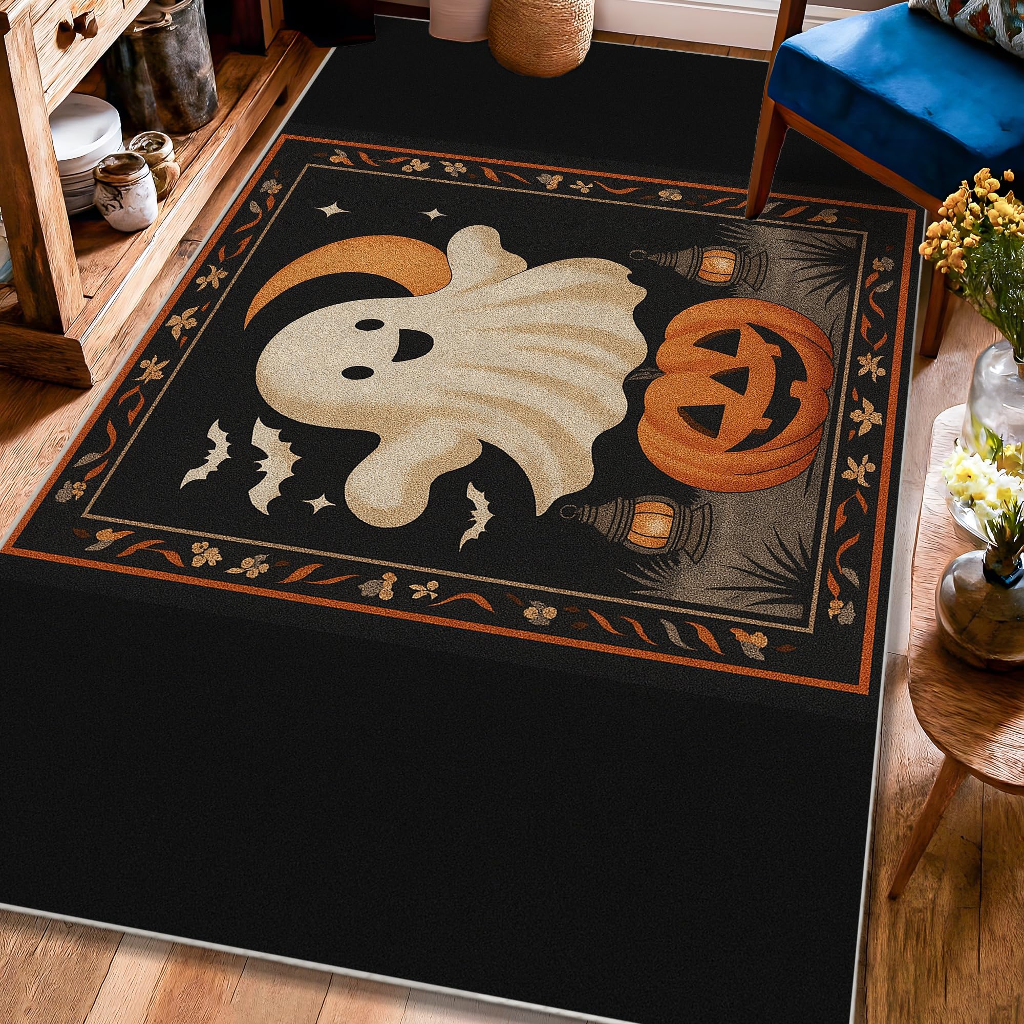 Tapis d'Halloween à poils courts lavable et robuste pour dortoir