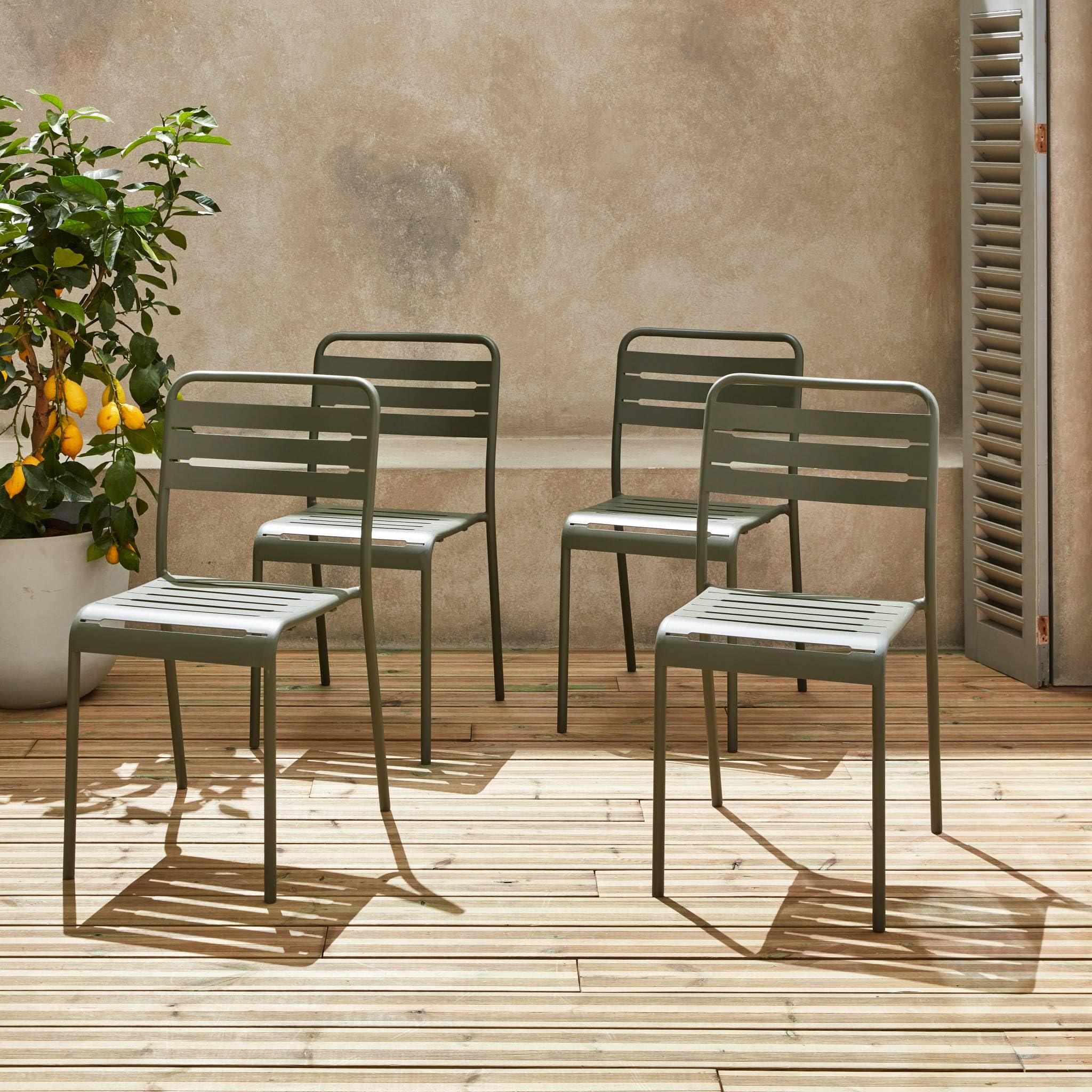 Alice's Garden - Lot de 4 chaises de Jardin Acier. 4 Places. Kaki. Amelia. L44 x P52 x H79cm