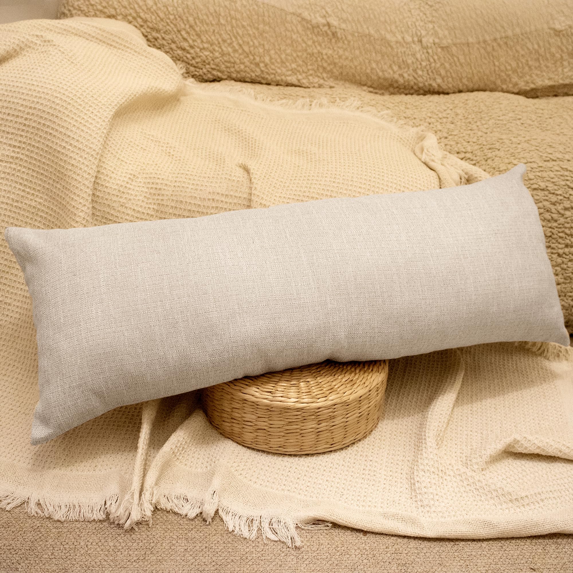 Cotton Linen Throw Pillow Cover 14x36 inch, Oatmeal Decorative Accent Pillowcase Farmhouse Cushion Case Home Decor for Couch Living Room Bed Sofa, Pack of 1 (Cover Only)