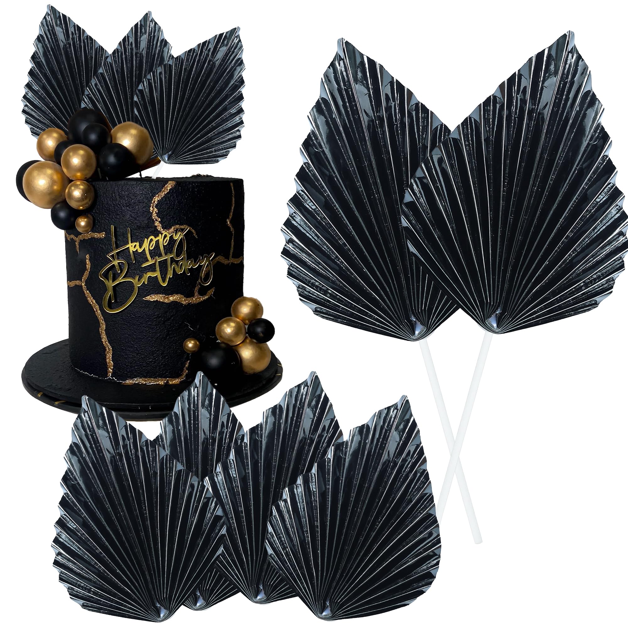 Gyufise 6Pcs Paper Palm Fan Cake Toppers Palm Spear Leaves Fan Cupcake Toppers Cake Insert Decorations Craft DIY Cake Bakeware Decoration for Birthday