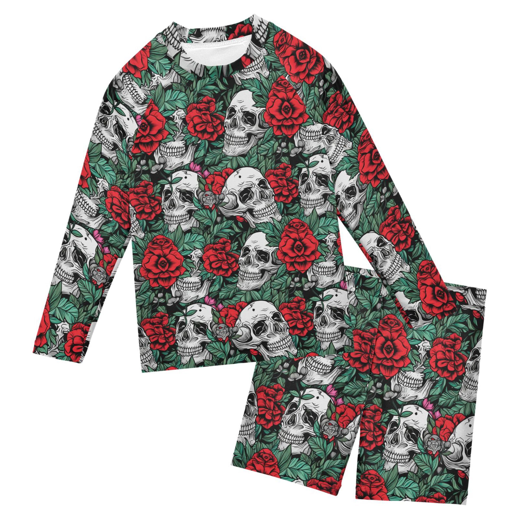 Skull Flower Toddlers and Baby Boys' Swimsuit Trunk and Rashguard Set B0404460