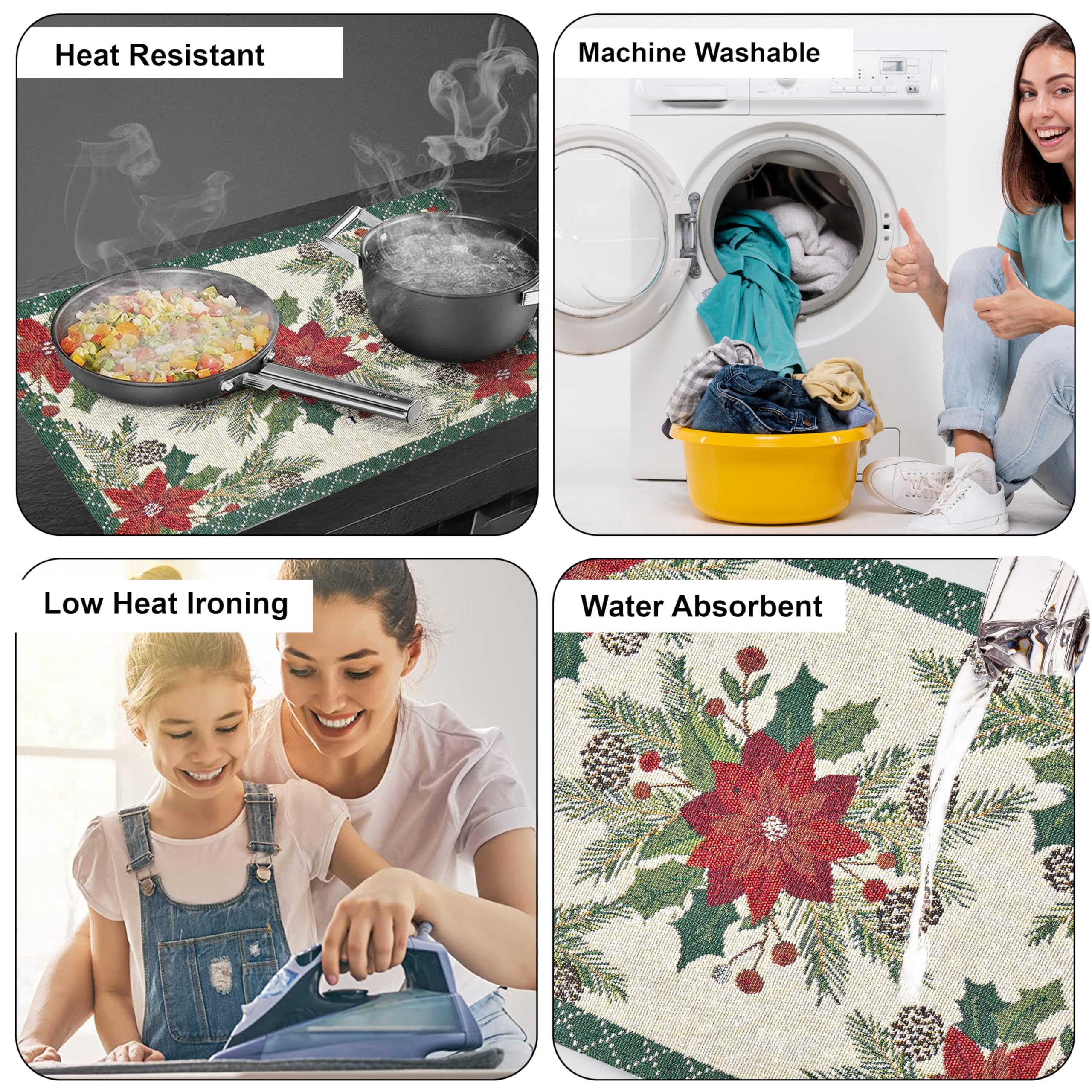 Red Flower Christmas Table Mat Set - Eco-Friendly Cotton -8 Red Flower Christmas Table Mat Set - Eco-Friendly Cotton -8