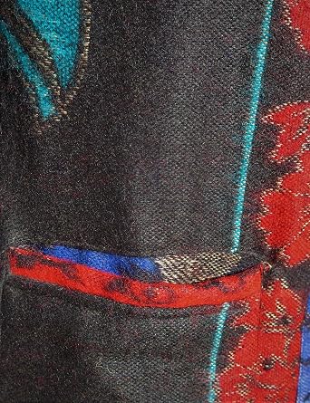 Kimono Jacket | Flora Design | Boho | 60s | Designer | 3/4 Sleeve | Handloomed | Yak+Sheep Wool Blend | Black & Cherry | XS > S