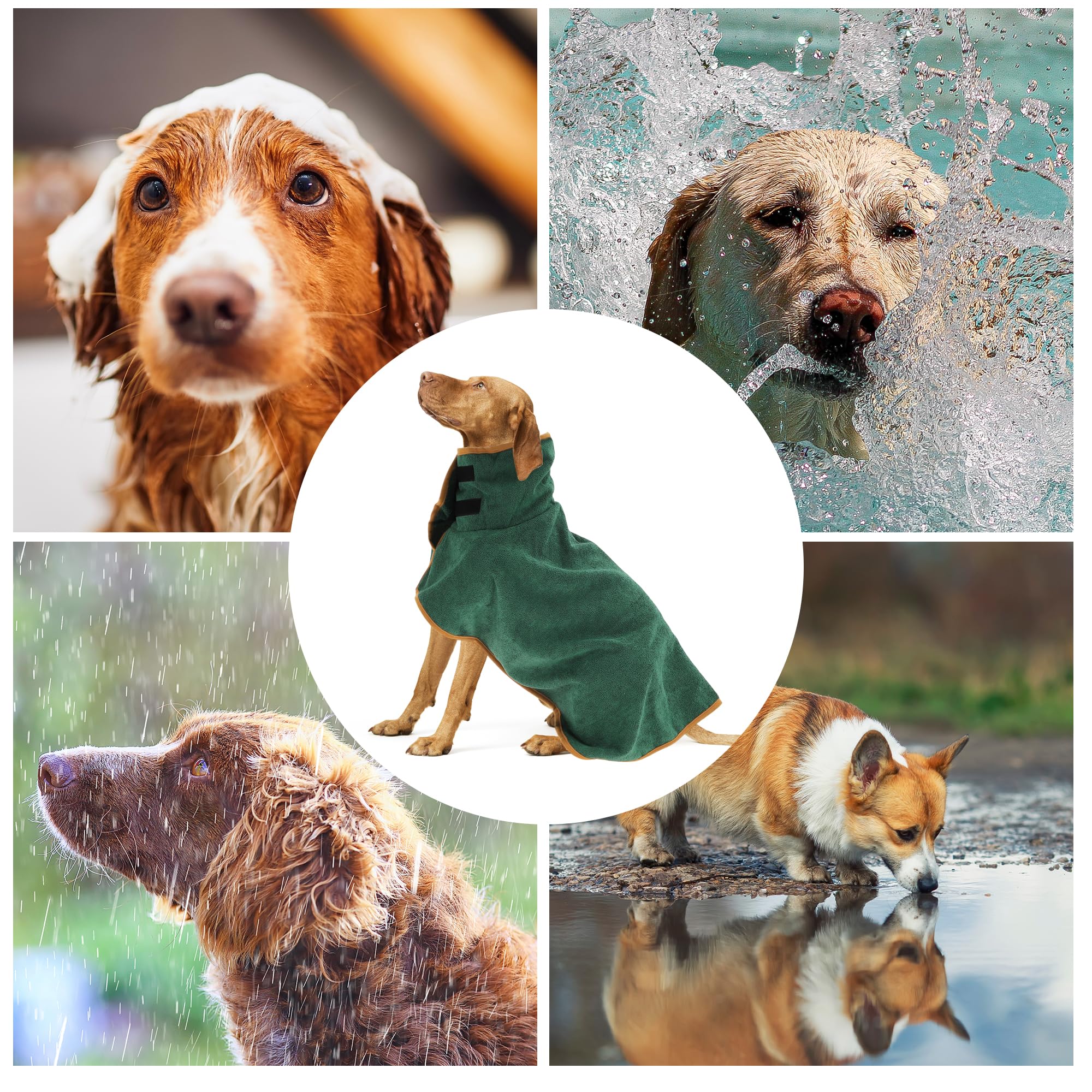 CAPASTEC Accappatoio per Cani, Asciugamano per Animali con Nastri Magici, Morbido Asciugamano per Cani, M, Verde