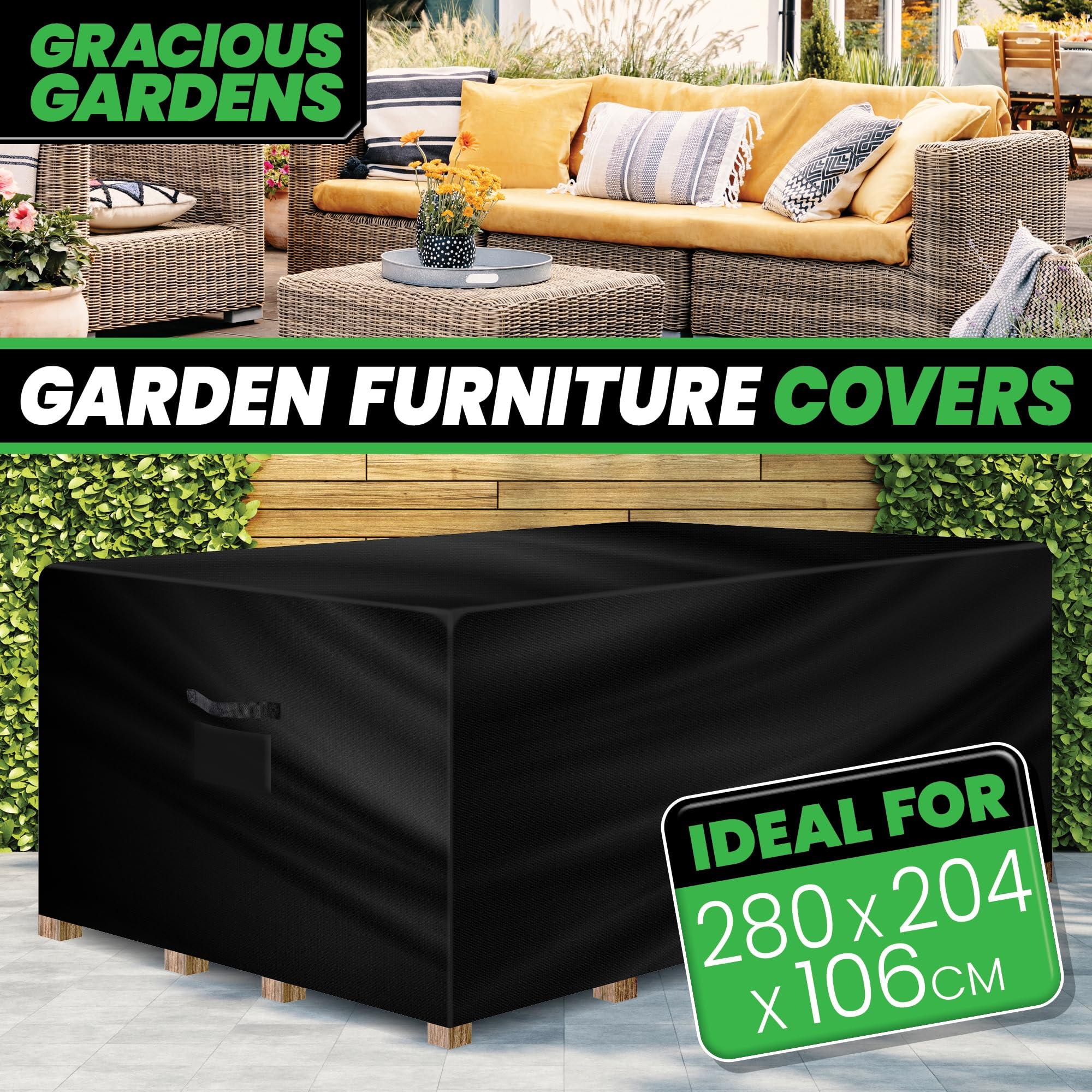 Gracious Gardens Rectangular Garden Furniture Covers Waterproof 280x204x106cm, Oxford Fabric Outdoor Table - Image 2