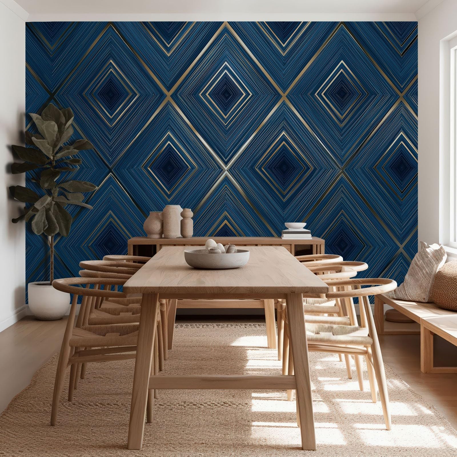 Papel pintado Panorámico Combinación de Rombos Geométricos 300 x 210 cm Fresco de pared, diseño simétrico no tejido de pared moderno – para salón dormitorio infantil restaurante papel pintado no