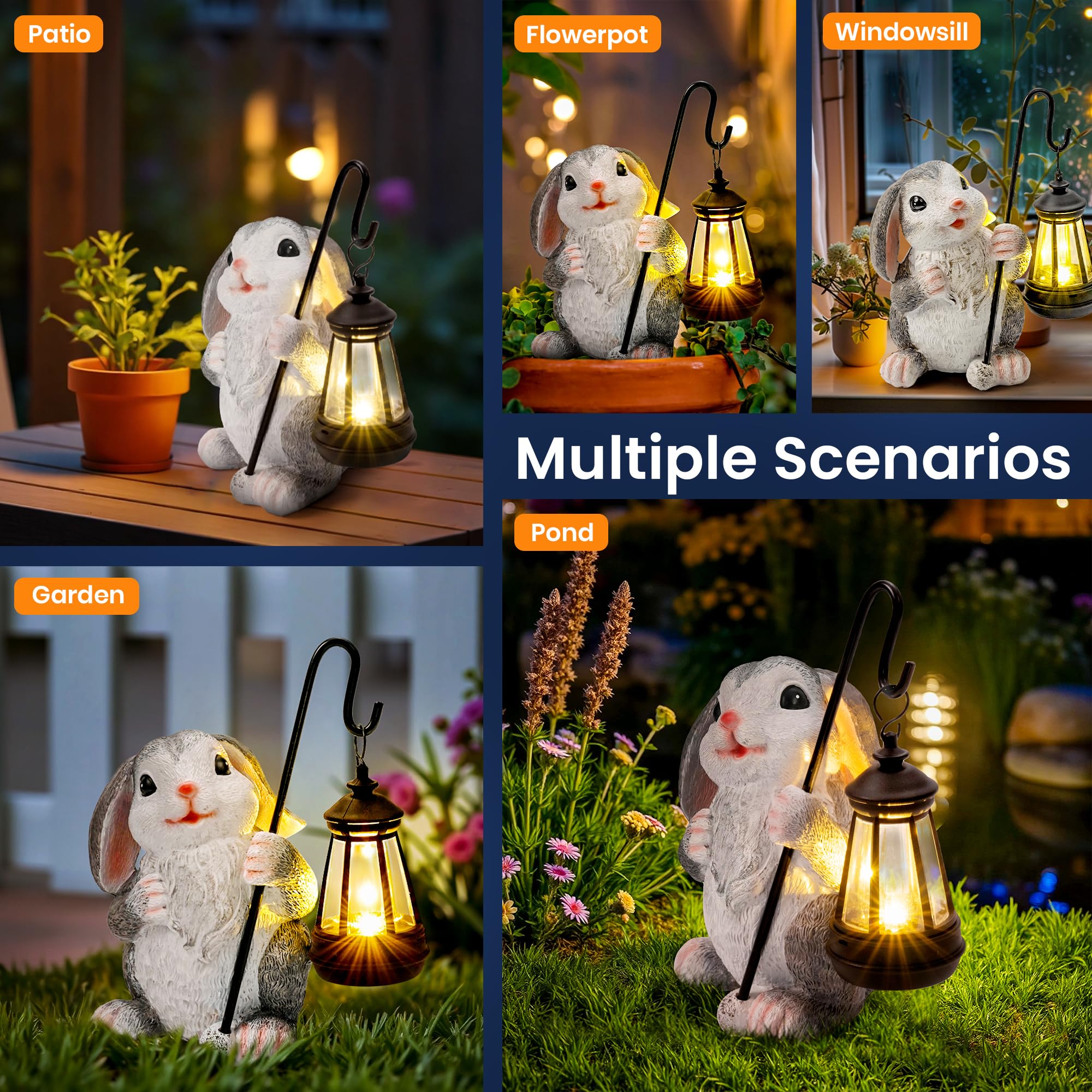 GIGALUMI Estatuas solares de jardín, Regalos para el día de la Madre, Figuras de Conejo, Luces para Exteriores, Patio, decoración de jardín, mamá, para Mujeres, decoración para