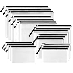 SUNEE Multisize Plastic Zipper Pouches (Black, 18 Packs), Water-Resistant Zip Bag for School Office Supplies, Puzzles & Games Organizing Storage