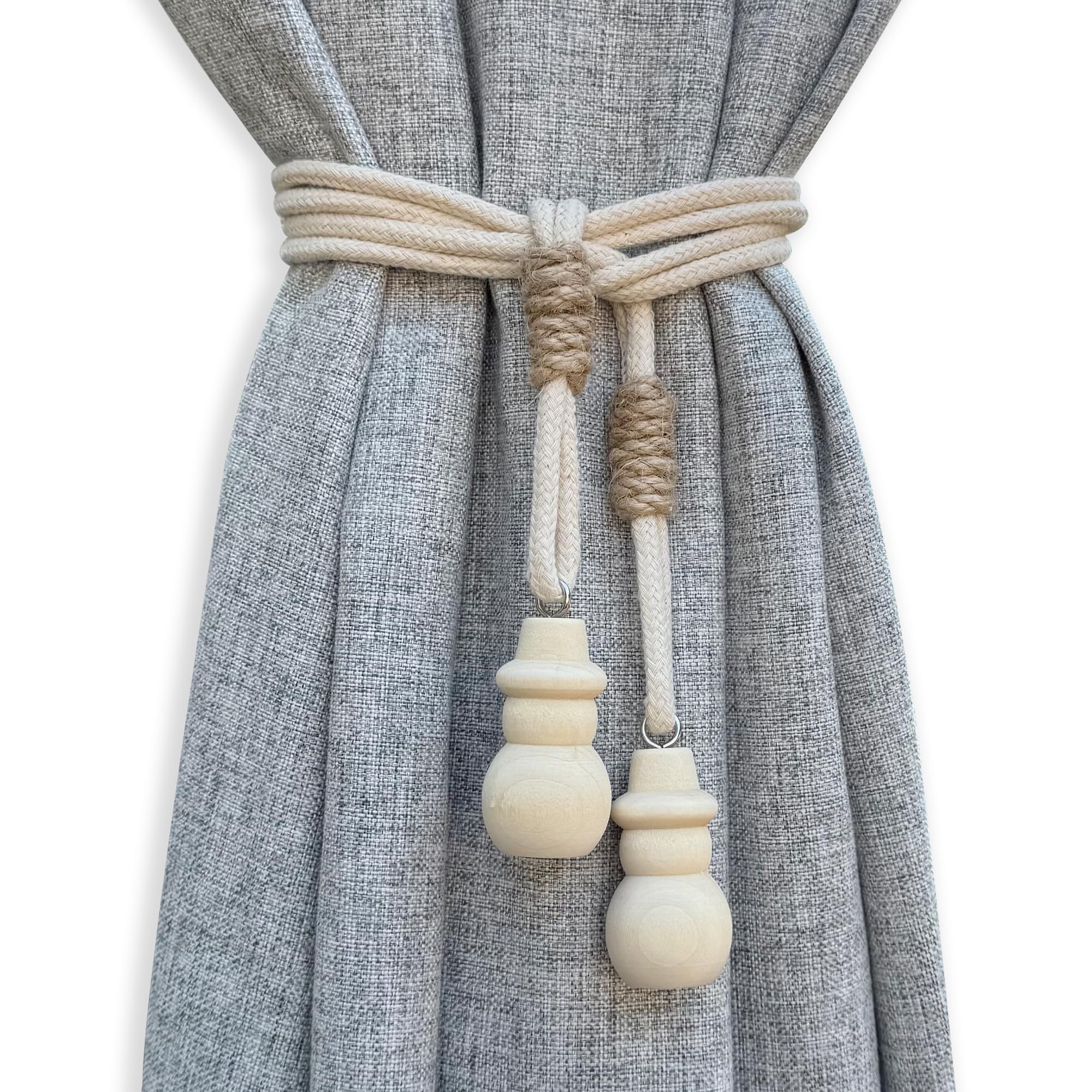 Alzapaños bohemios para cortinas, alzapaños ajustables de cuerda de algodón con bonito muñeco de nieve de madera, soportes para accesorios de cortina para niños para uso en interiores y exteriores,