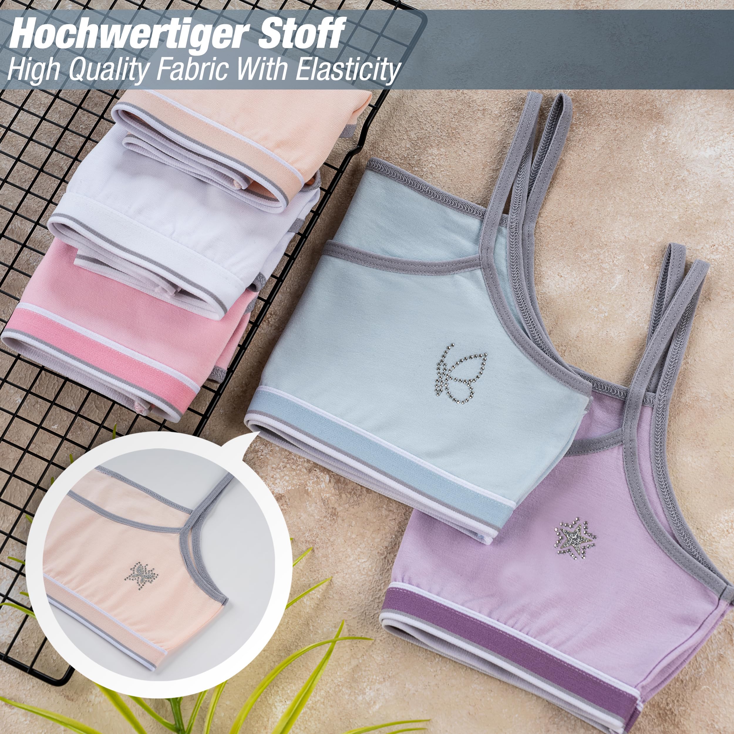 LOREZA ® 5 Filles Bustier en Coton X Dos avec Strass Bretelles Spaghetti Soutien-Gorge de Sport