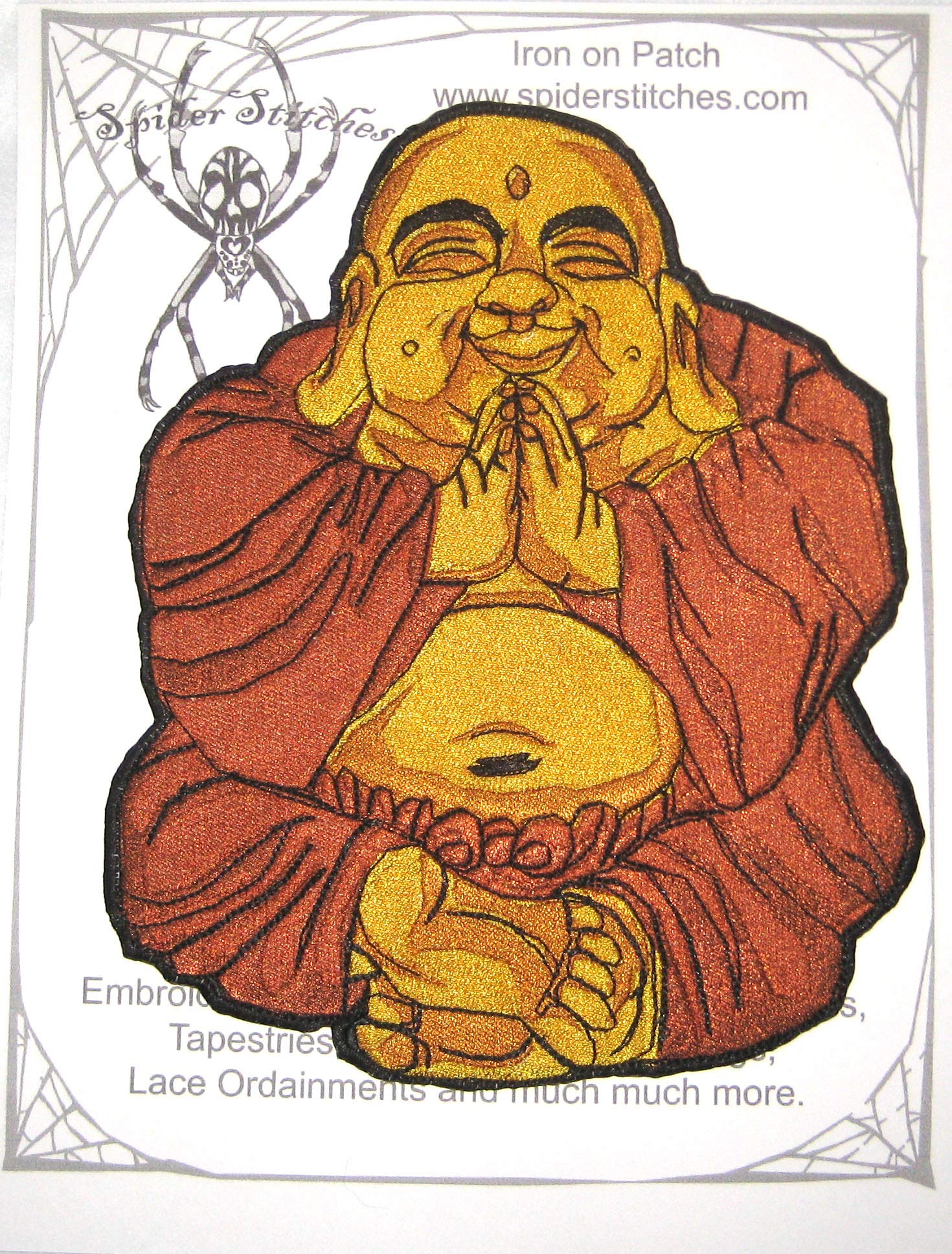 Spider StitchesLarge Happy Smiling Budai Hotei Pu-Tai Buddha Iron on Patch or Sew on Patch Applique