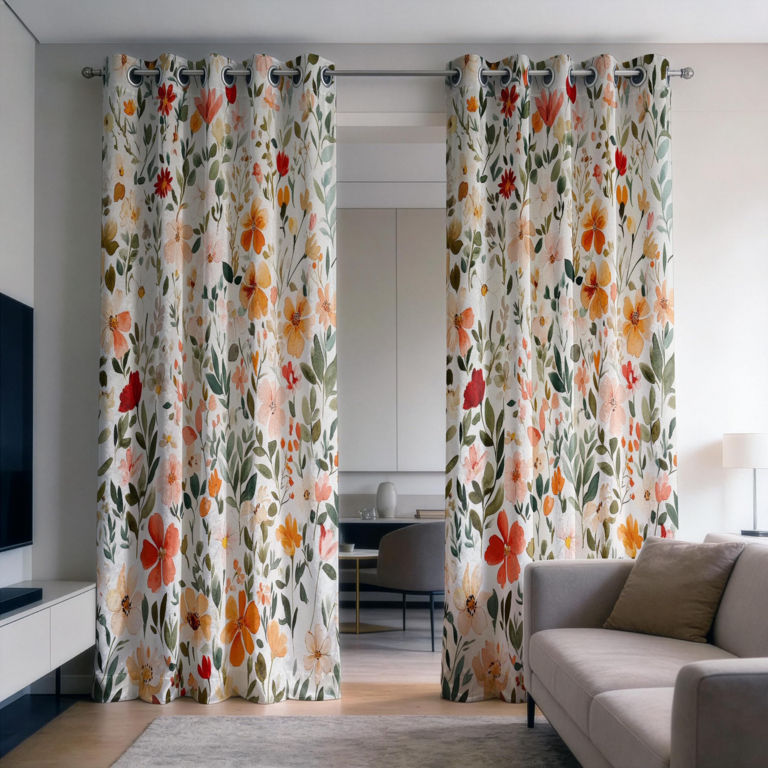 IKDZCM Floral Blackout Curtains for Bedroom, Colorful Flower Drapes, Modern Vibrant Botanical Window Treatment for Living Room(WxH/2x228x228cm)