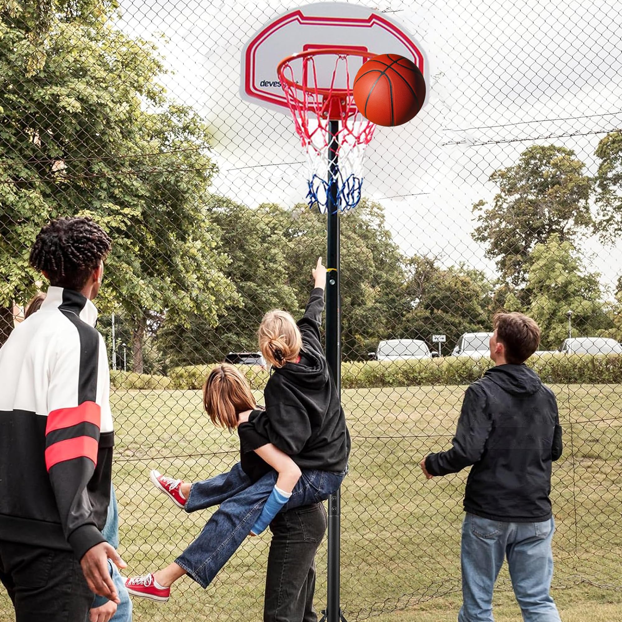 DEVESSPORT Canasta Baloncesto Regulable 165-210 cm | Canasta Baloncesto Adolescentes y Adultos para Exterior | Canasta Ajustable con Base Estable y Aro con Red