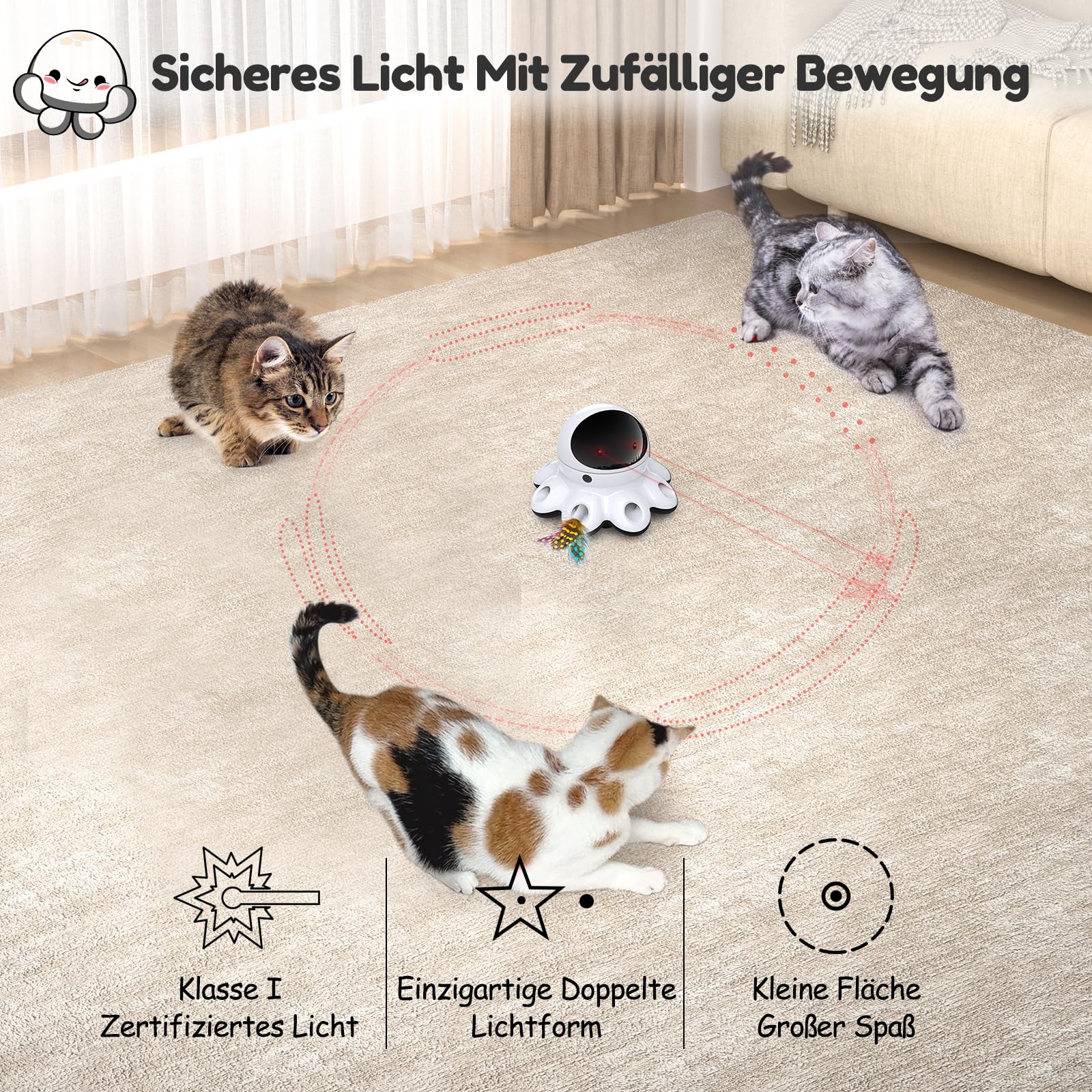 GoldenSun Katzenspielzeug, 2-in-1 Automatisches Katzenspielzeug, 8-Loch Whack-a-Mole & 360° Zufallsbewegung, USB Wiederaufladbar, Interaktives Katzenspielzeug für Gelangweilte Wohnungskatzen