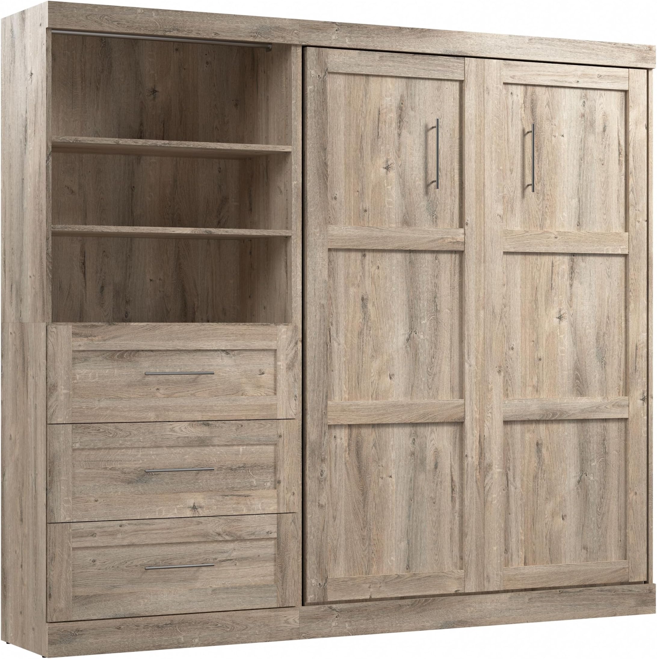 Pur Murphy, Space-Saving Wall Bed for Multipurpose Room, Full, Rustic Brown | Supports up to 1000 lb; min. ceiling height 86.4 in.; dual piston mechanism; for guest room or multipurpose space