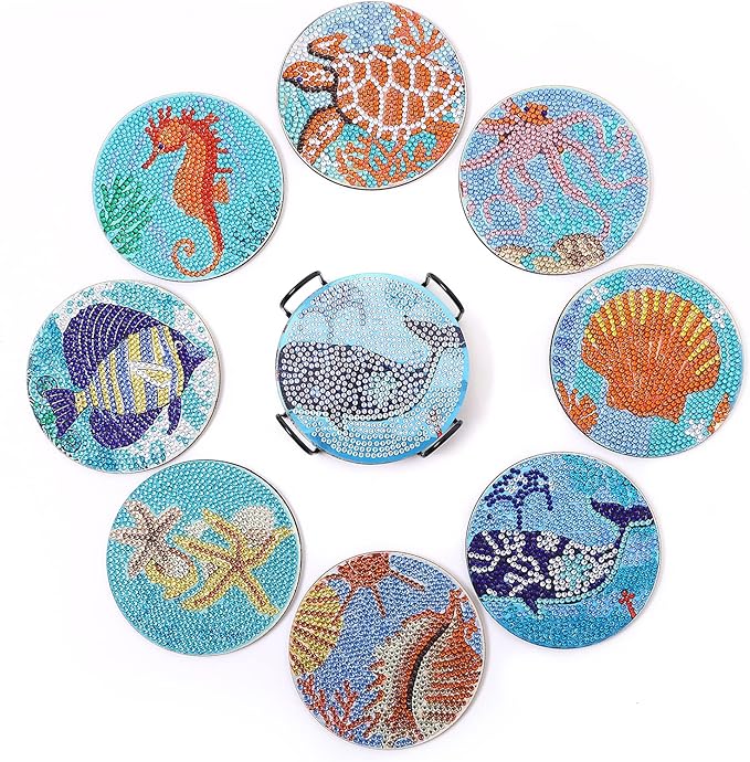 8pcs Diamond Painting Coasters Kit, Diamond Art Coasters