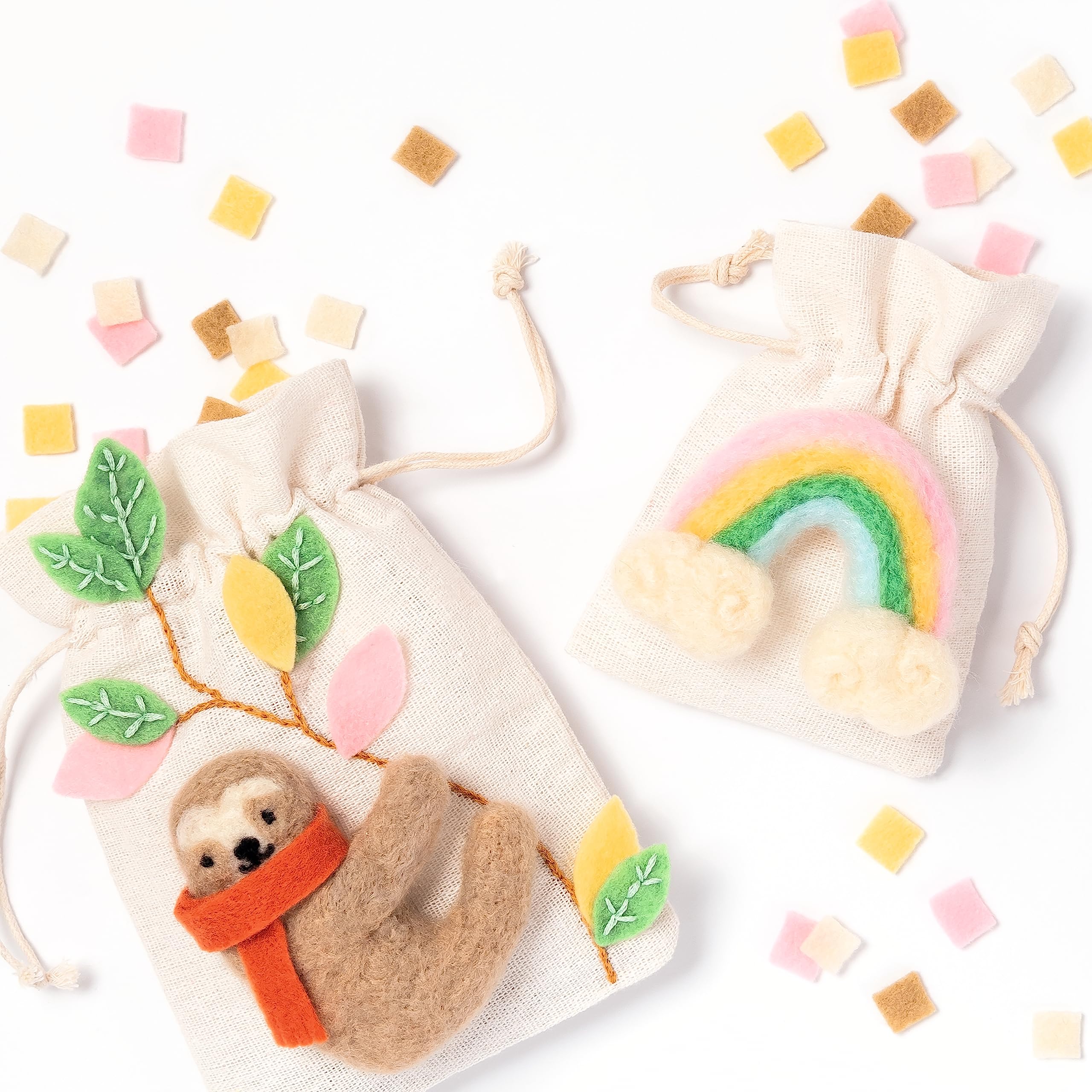 folia 9310 - Felt DIY box Rainbow Edition, zestaw rzemieślniczy do filcowania i szycia, 36 elementów z filcową wełną, filcowymi płytkami, przędzą, akcesoriami i instrukcjami