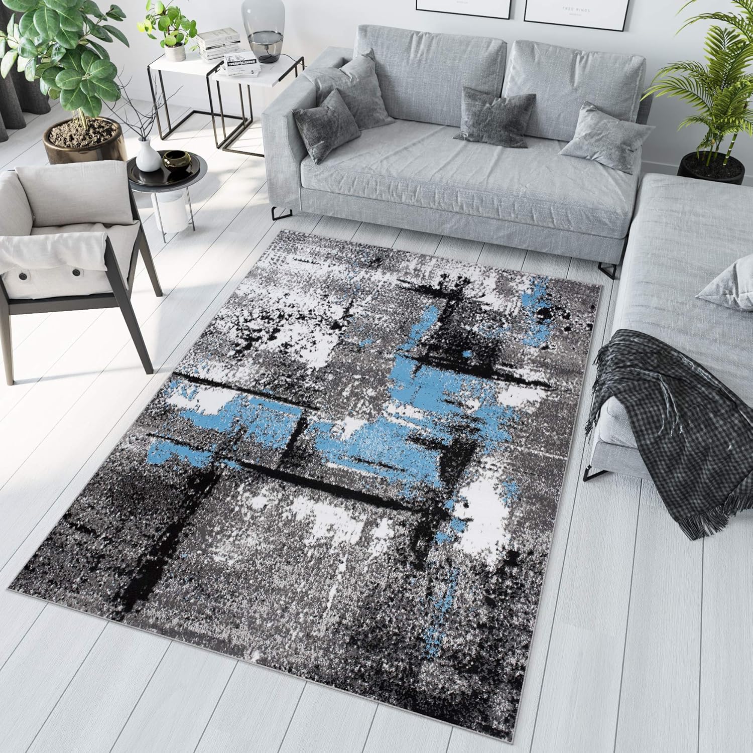 TAPISO Maya Alfombra de Salón Dormitorio Habitación Infantil Oficina Sala de Estar Diseño Moderno Blanco Azul Gris Negro Alfombra de Pelo Corto Suave 200 x 300 cm