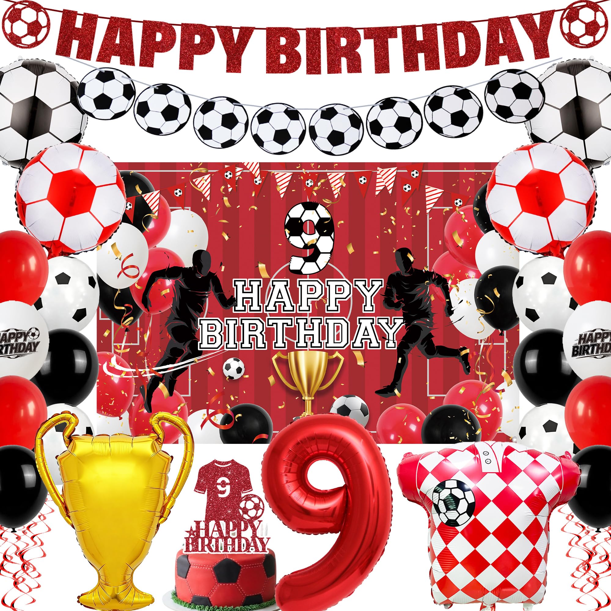 Football 9th Birthday Decorations, Happy Birthday Banner and Balloons