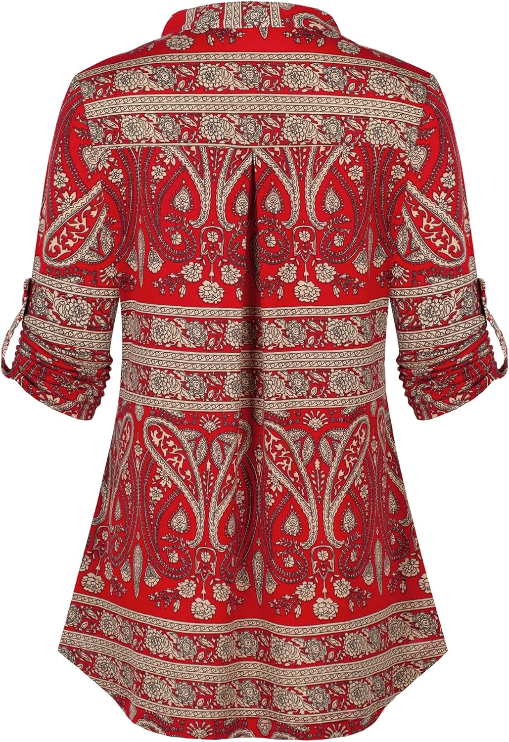 Ninedaily Women's 3/4 Sleeve Plaid Shirts Zip Floral Casual Tunic Blouse Tops - Image 3