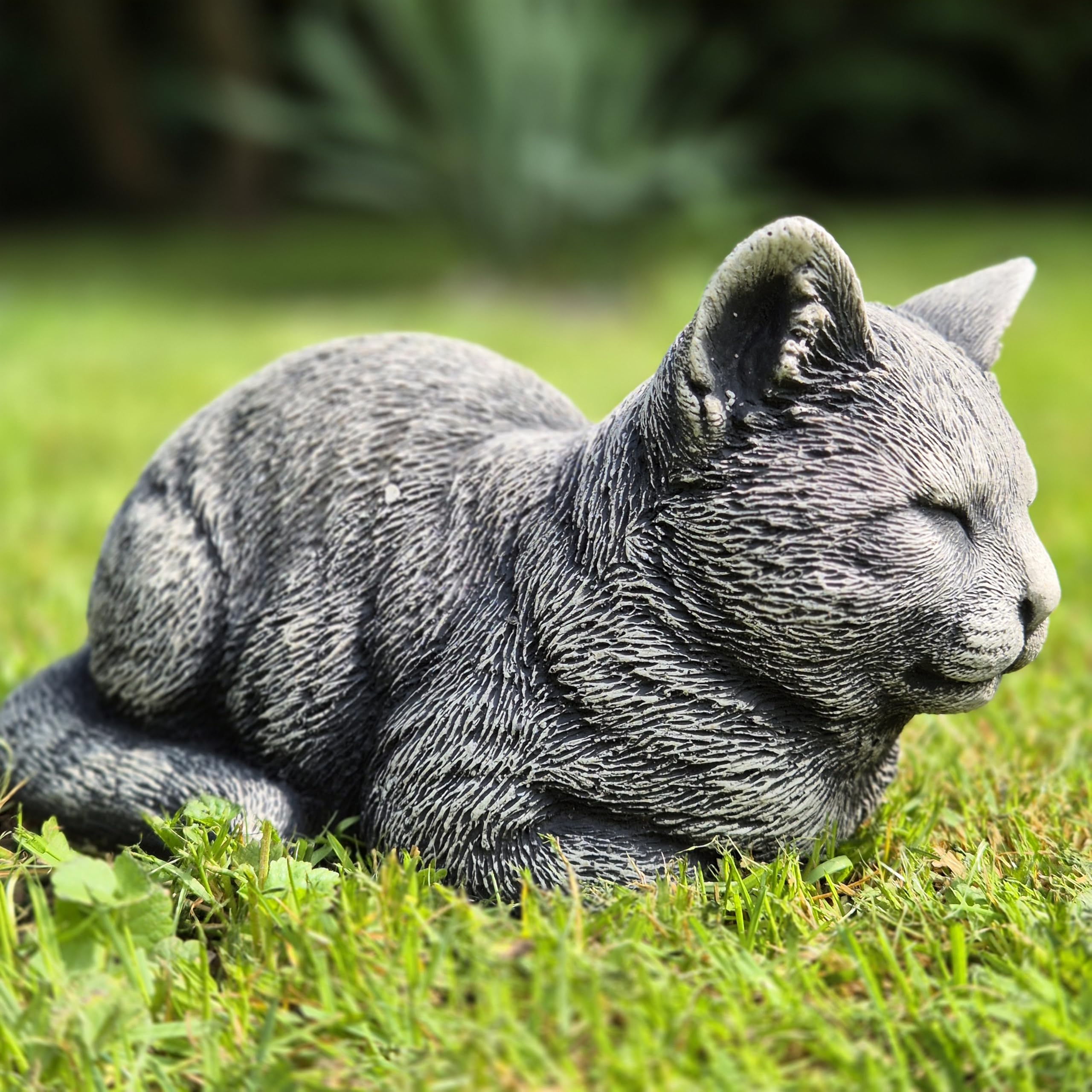 FABRIQ Gatto sdraiato nero – Figura di pietra 2 kg – Resistente alle intemperie – Decorazione da giardino & figura animale