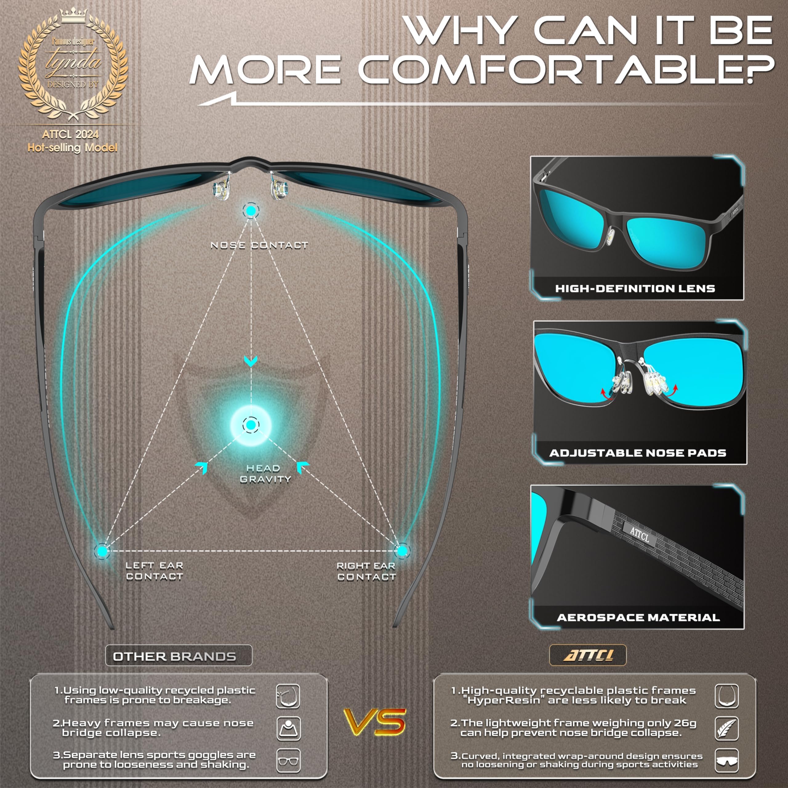 ATTCL Uomo Occhiali da sole polarizzati Montatura in metallo Super Light Al-Mg