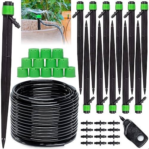 CARPATHEN Emisores de riego por goteo – 12 cabezales de riego por goteo para tubos de riego por goteo de 1/4 de pulgada + tubo de riego por goteo de