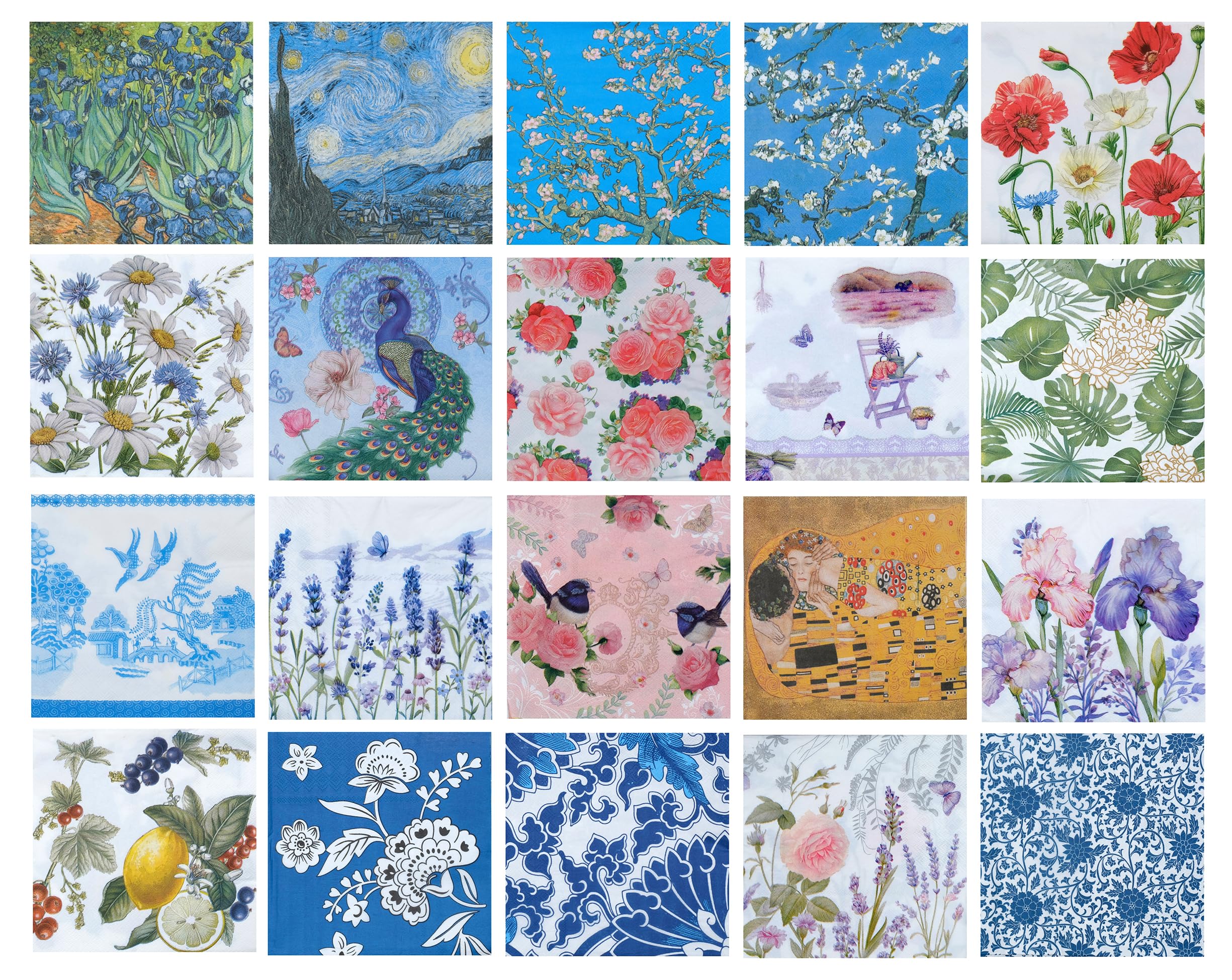 Store2508 40 Pieces Decoupage Tissue Paper Napkins Mixed Floral & Vintage Designs, 3 Ply Paper Napkins 33x33 cm, Decorative Napkins for DIY Art, Scrapbooking, Dining Table, Party-image-42