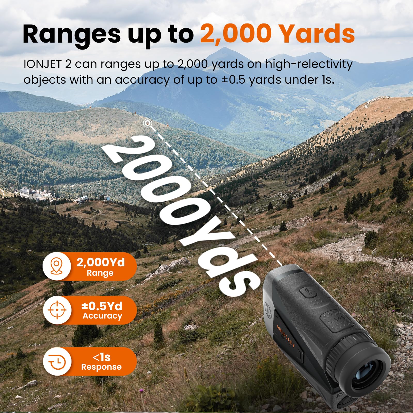 MiLESEEY Télémètre de Chasse/Golf, 1830m/2000Yards, Alimentation Double, Télémètre Distance/Angle/Trajectoire