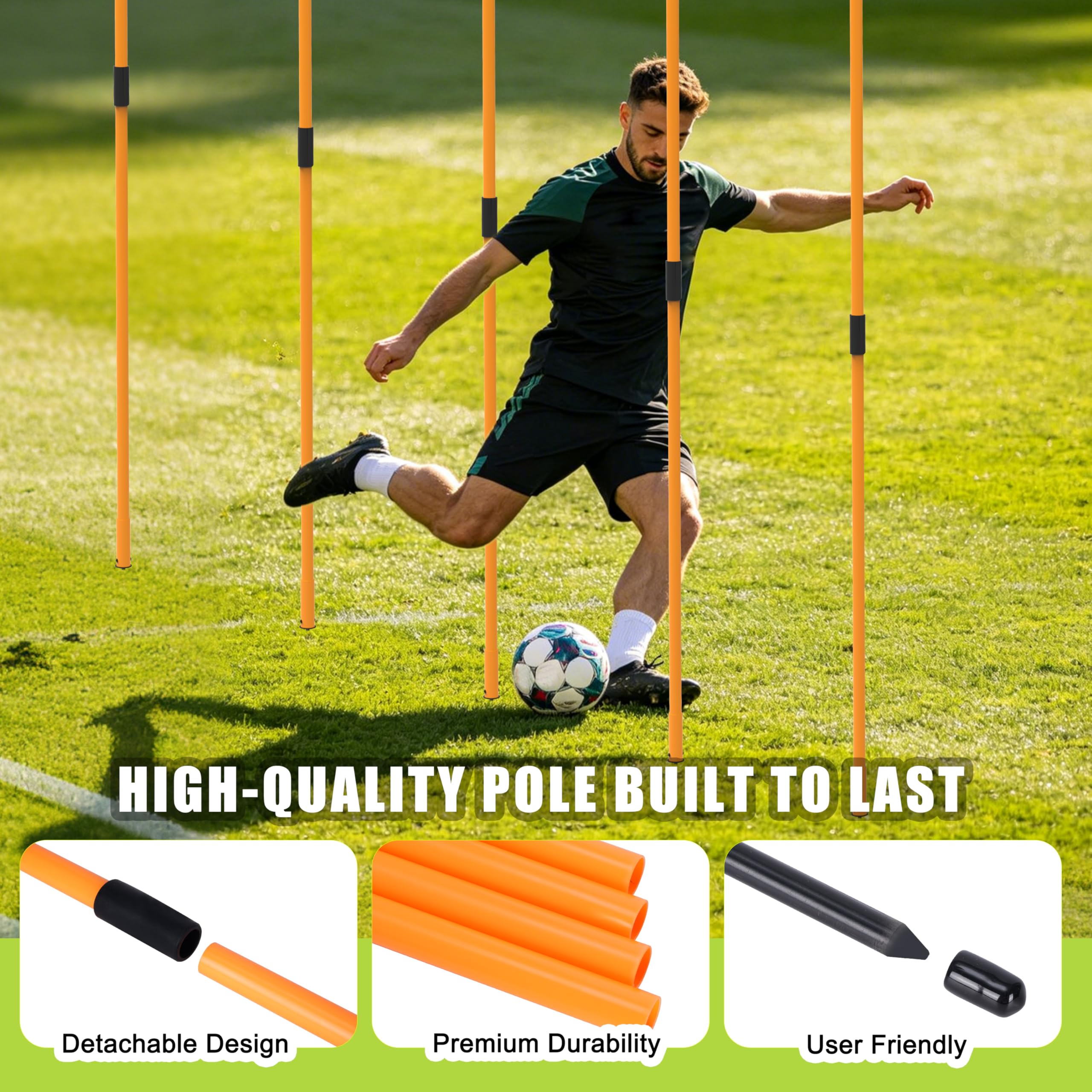 Hikeen Pali per Allenamento di Agilità, 6 Pezzi da 180 cm, Pali da Calcio Regolabili e Staccabili, Attrezzatura Sportiva per Allenamento velocità, Ostacoli e Footwork per Adulti e Giovani